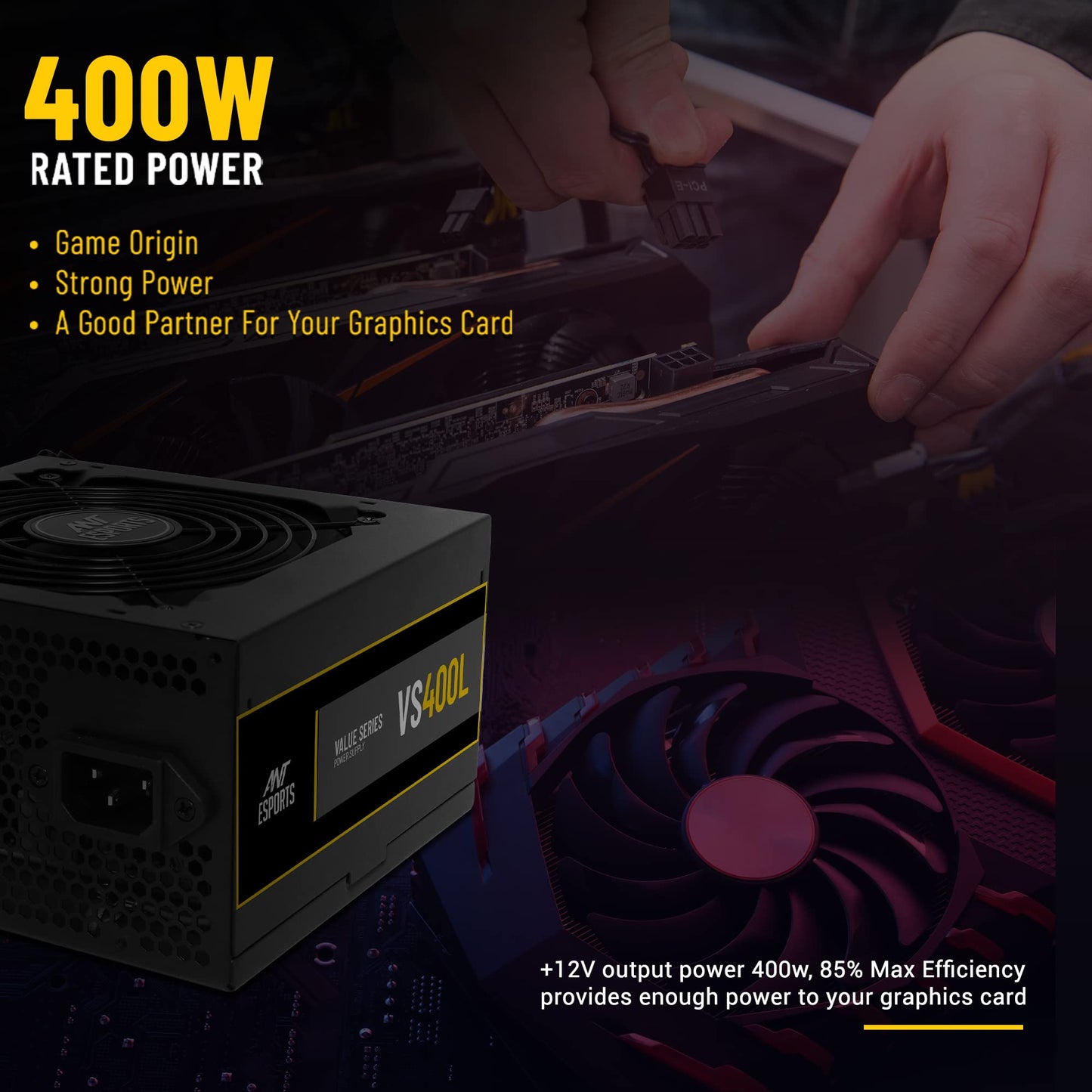 (Open Box)Ant Esports VS450L Non-Modular High Efficiency Gaming Power Supply/PSU with 1 x PCIe and 120mm Silent Fan
