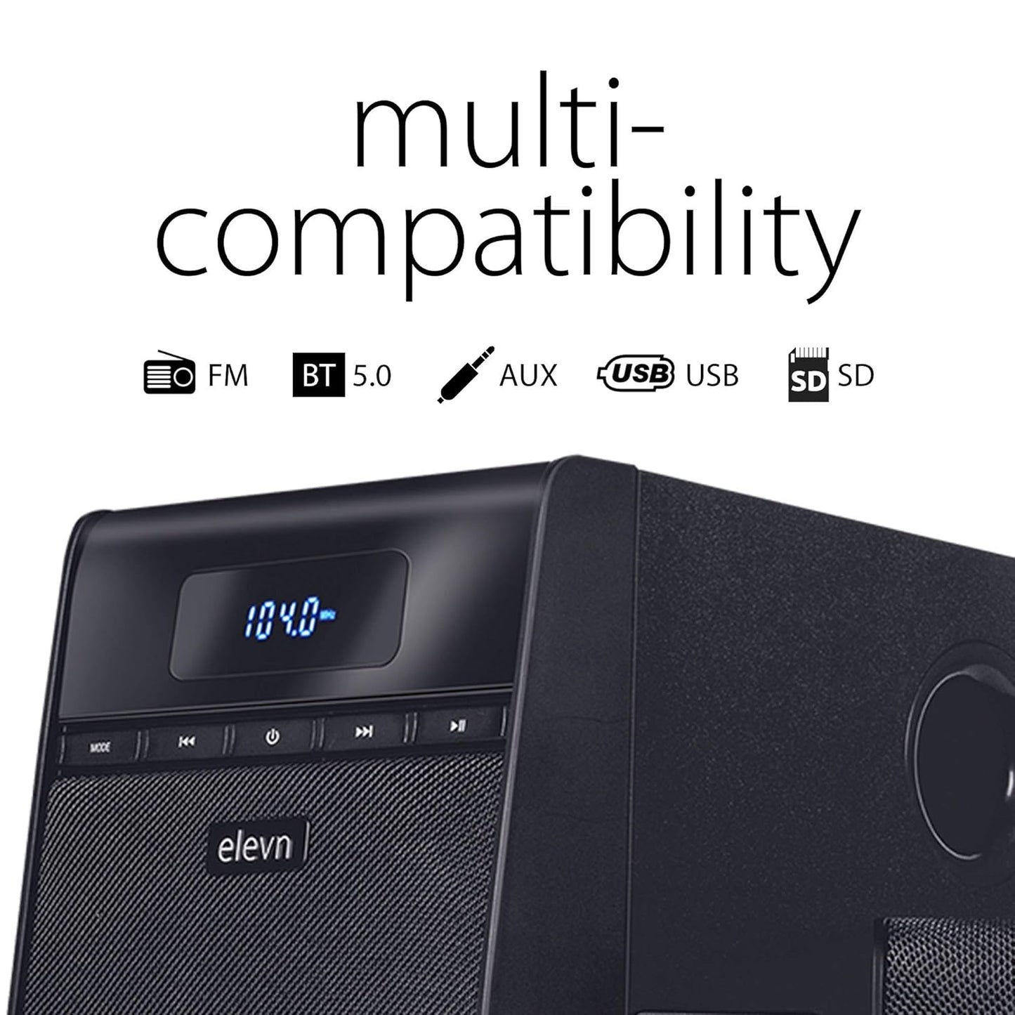 (Open Box) elevn Aura 80W 2.1 Channel Wireless Bluetooth Multimedia Speakers with Subwoofer Satellite Speaker, Remote, Digital FM & USB (Black)