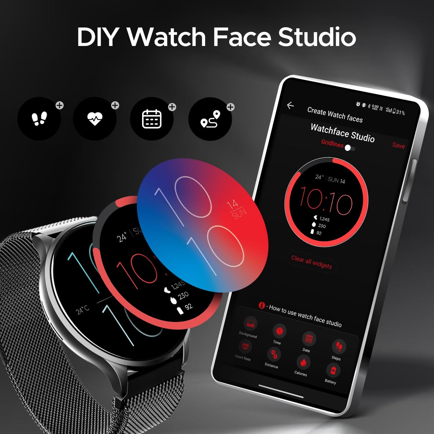 (Without box)boAt Lunar Orb w/ 1.45" (3.6 cm) AMOLED Display, BT Calling, DIY Watch Face Studio, Coins, Crest App Health Ecosystem, Live Cricket & Football Scores, IP67, Smart Watch for Men & Women(Active Black)