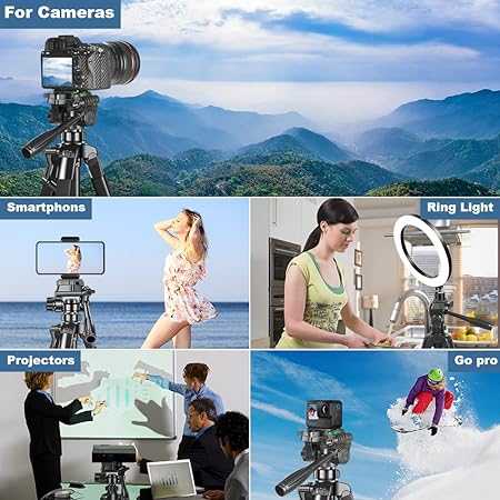 (Open Box) Adofys 70” Aluminium Camera Tripod with Travel Bag and Phone Holder |Operating Height: 70 inch | Maximum Load Capacity up to 5kg | Compatible with All Cameras, Cell Phones, Projector, Webcam