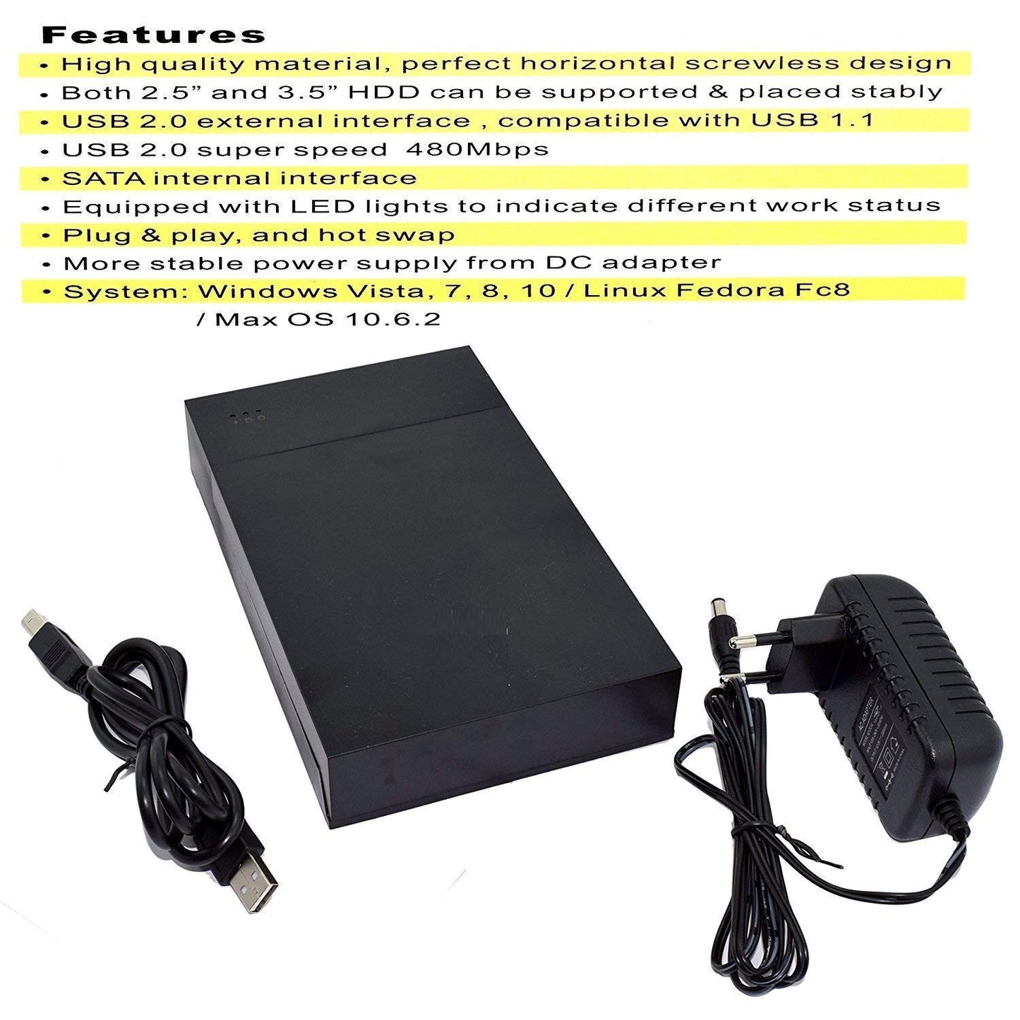 (Open Box)PremiumAV 2.5-inch USB 2.0 Hard Drive SATA Portable Casing Enclosure (Multciolor)