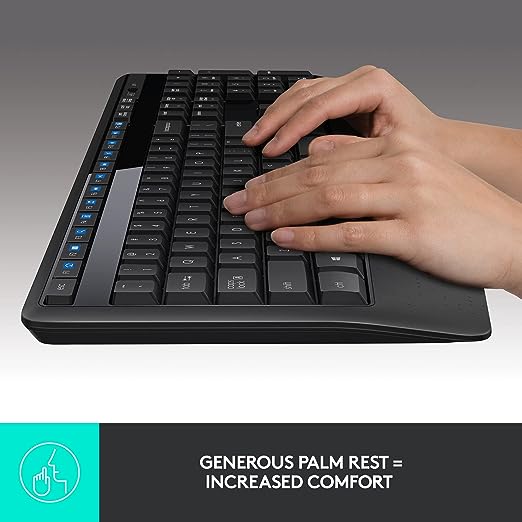 (Open Box) Logitech MK345 Wireless Keyboard and Mouse Set Full-Sized Keyboard with Palm Rest and Comfortable Right-Handed Mouse, 2.4 GHz Wireless USB Receiver, Compatible with PC, Laptop - Black