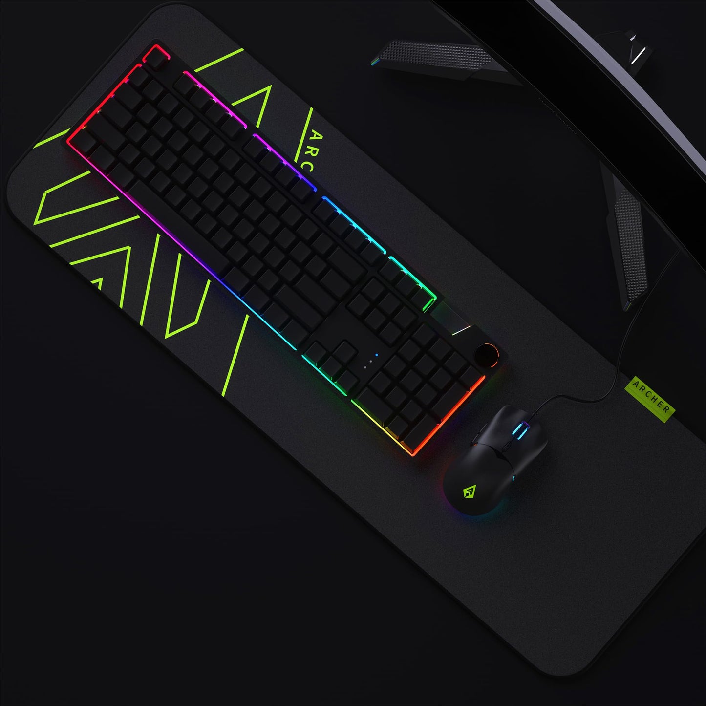 (Open Box) Archer Tech Lab Quiver 400 Gaming Mousepad, 16 RGB Strip Design, Touch Control, High Speed+Low Friction Jacquard Cloth Surface, Fruit Grain Anti Skid Base, Water-Resistant, Extra Ports, Portable