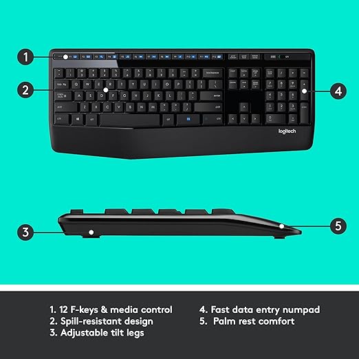 (Open Box) Logitech MK345 Wireless Keyboard and Mouse Set Full-Sized Keyboard with Palm Rest and Comfortable Right-Handed Mouse, 2.4 GHz Wireless USB Receiver, Compatible with PC, Laptop - Black
