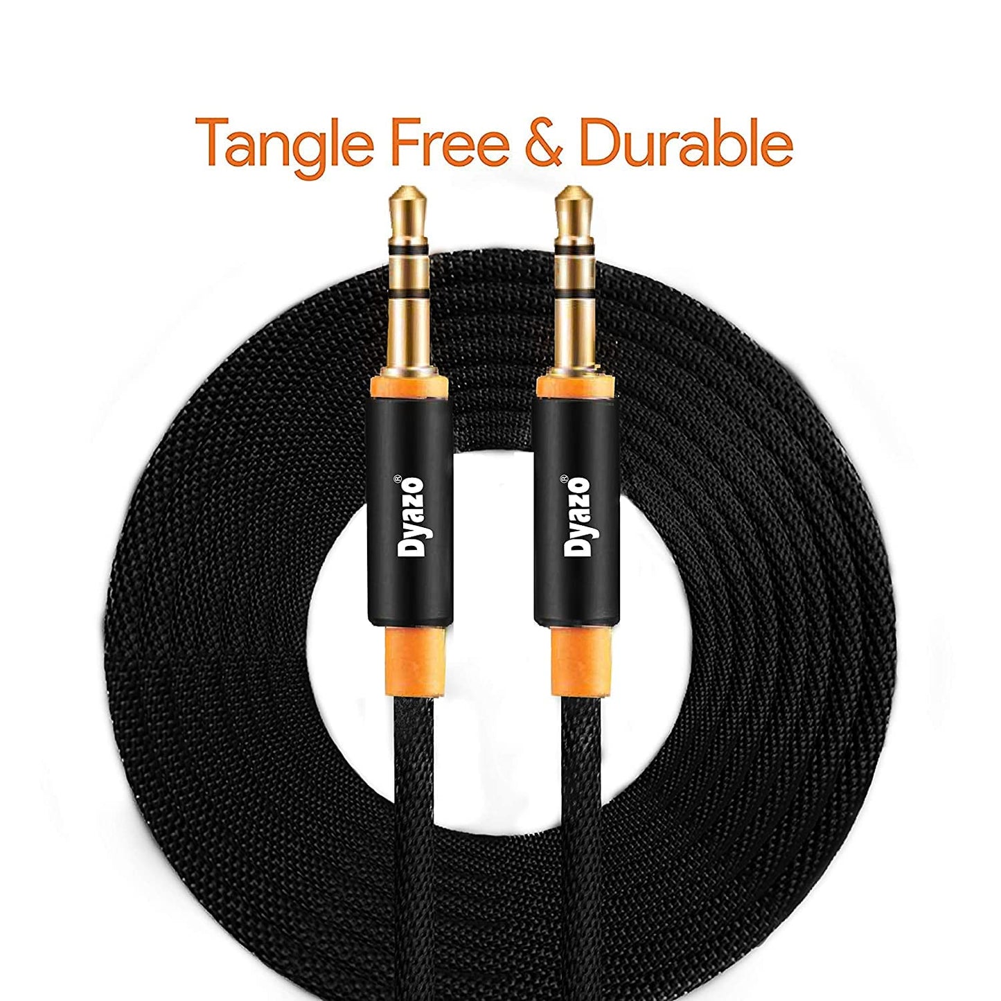 Dyazo 6 ft Aux Cable with 3.5mm Male To Male jack | Nylon Braided | Long Audio Cable | 24 K Gold Plated Stereo Wire Made For Mobile, Headphones & Speaker, car (Black & Orange)