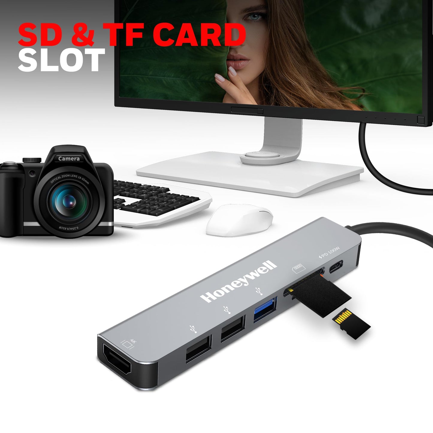 (Open Box) Honeywell Newly Launched 4in1 Ultra Slim Multiport Type C Hub to 1xUSB 3.0 & 3xUSB 2.0 Ports,30cms(1 feet) Cable,DataTransfer Speed Upto 5GBPS,Universally Compatible with All USB,PC,Speaker,Laptop