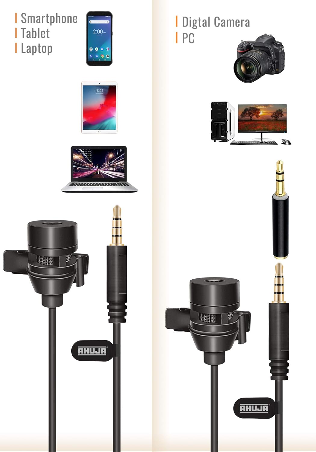 (Open Box) AHUJA MTP-20 Lavalier Microphone for mobie Phones,Video Recording etc