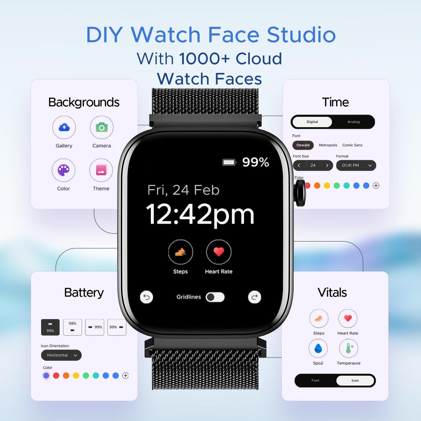 (Without Box) boAt Wave Lite Smart Watch w/ 1.69" (4.2 cm) HD Display, Heart Rate & SpO2 Level Monitor, Multiple Watch Faces, Activity Tracker, Multiple Sports Modes & IP68 (Deep Blue)