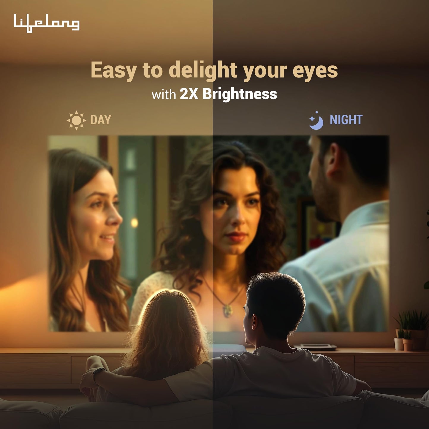 (Open Box) Lifelong Lightbeam Smart Projector for Home 4K Support, Native 720p HD Resolution, 2500 Lumen, Rotabable Design, Speaker, Android 11 with Built-in Apps (Netflix, Prime, Youtube) WiFi, 100''Max Display