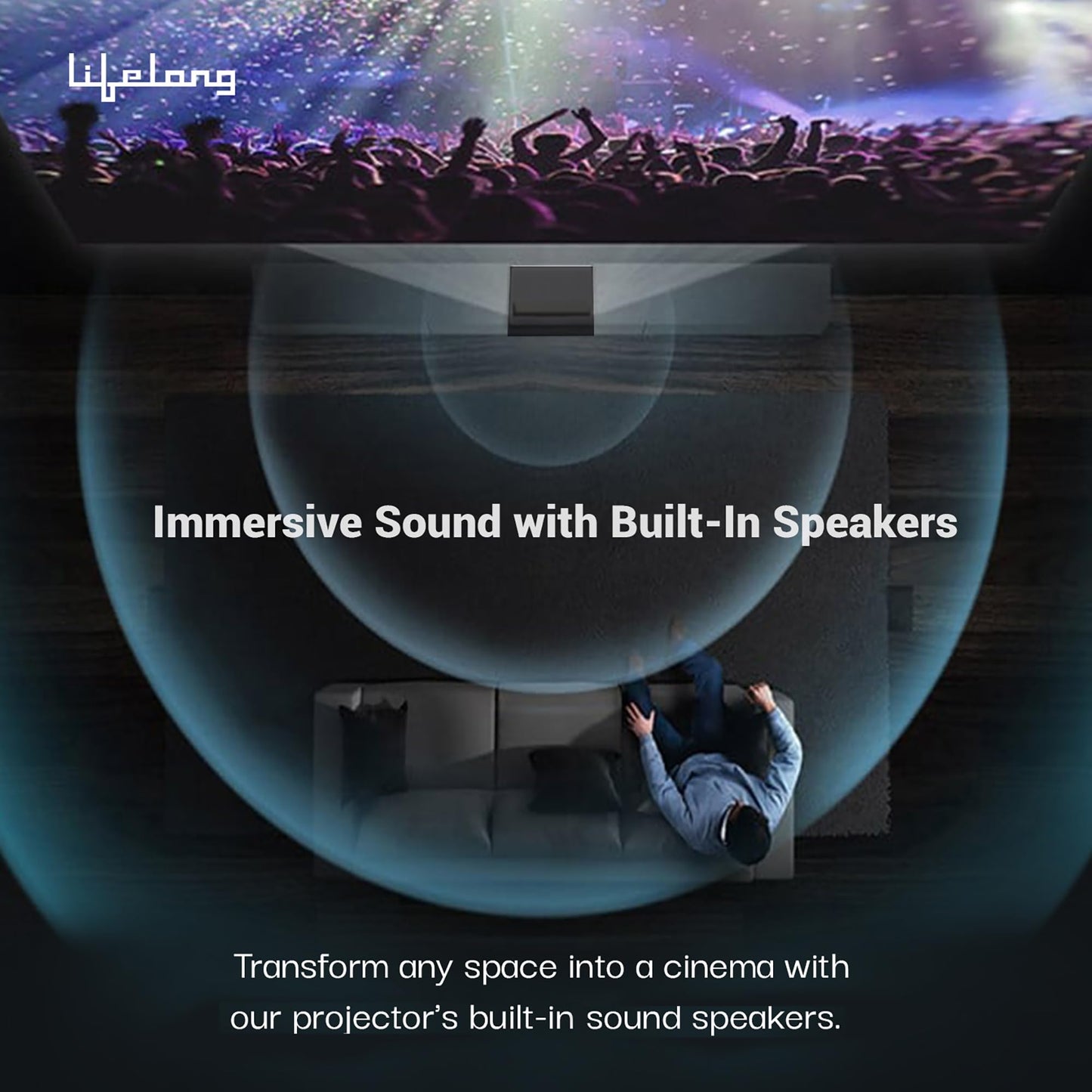 (Open Box) Lifelong Lightbeam Smart Projector for Home 4K Support, Native 720p HD Resolution, 2500 Lumen, Rotabable Design, Speaker, Android 11 with Built-in Apps (Netflix, Prime, Youtube) WiFi, 100''Max Display