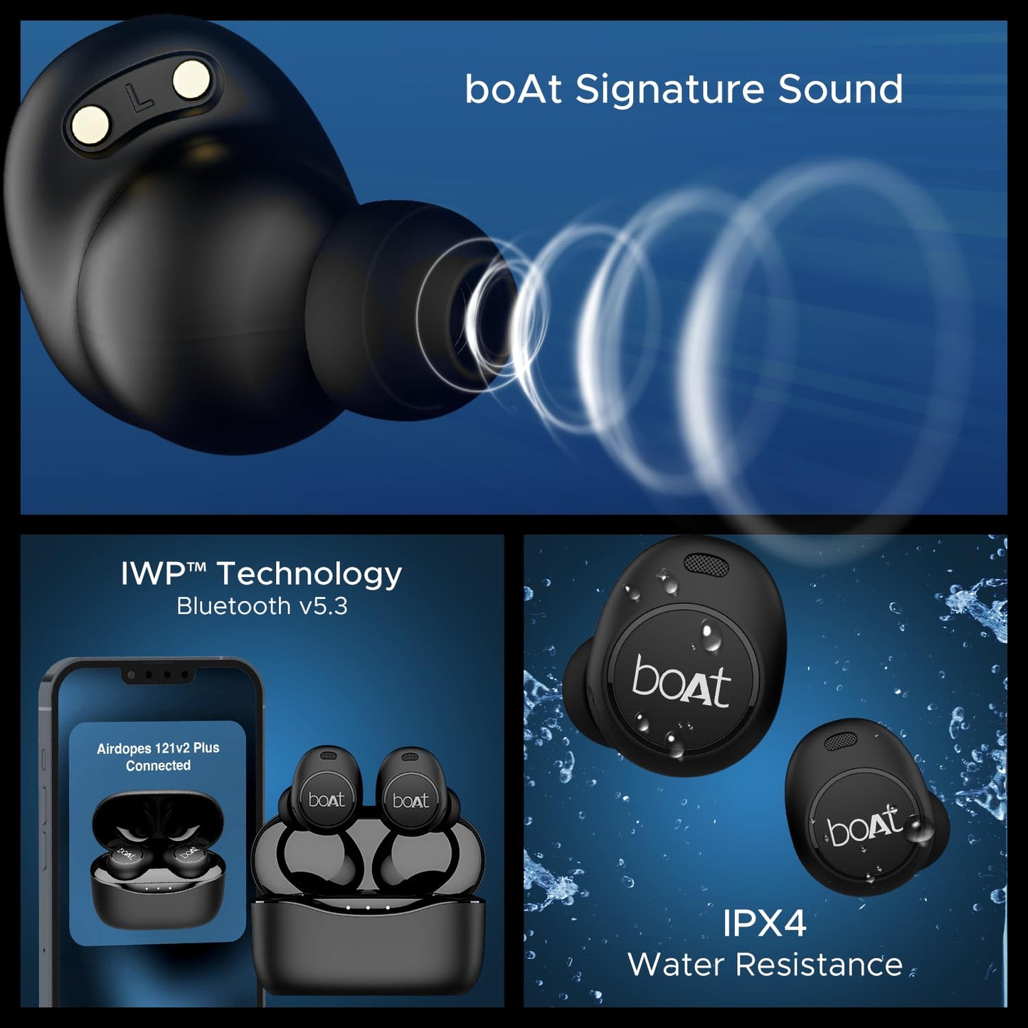 (Open Box) boAt Airdopes 121 V2 Plus Truly Wireless in Ear Ear Buds w/ 50 Hours Playtime, Quad Mics with Enx Tech, ASAP Charging, Beast Mode(50Ms Low Latency), BTv5.3 & IPX4(Active Black)