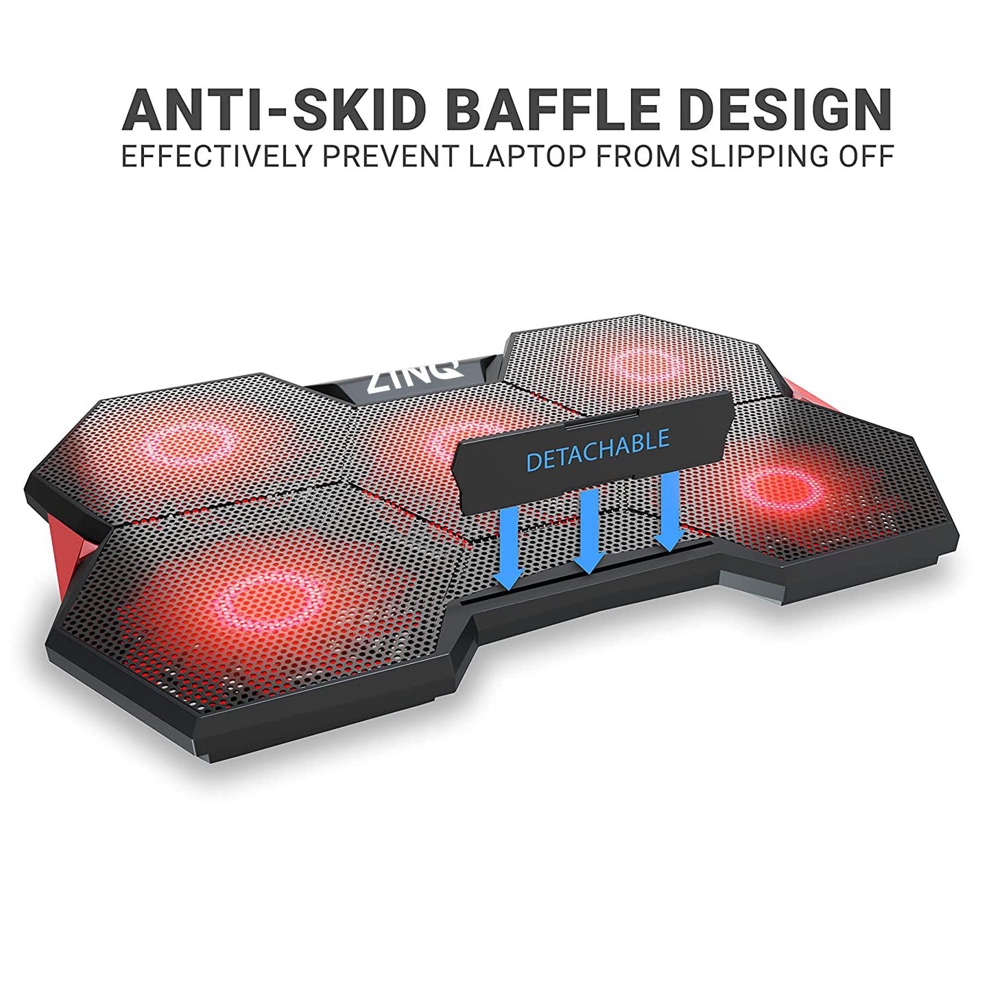 (Open Box) Zinq Technologies Five Fan Cooling Pad and Laptop Stand with Dual Height Adjustment and Dual USB Port Extension (Black)