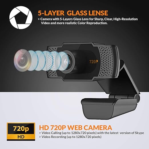 (Open Box) Tizum ZW79- HD 720p Webcam, Widescreen Viewing Angle, Auto Light Correction, Noise-Reducing Mic, for Skype, FaceTime, Hangouts, Xbox, PC/Mac/Laptop/MacBook/Tablet