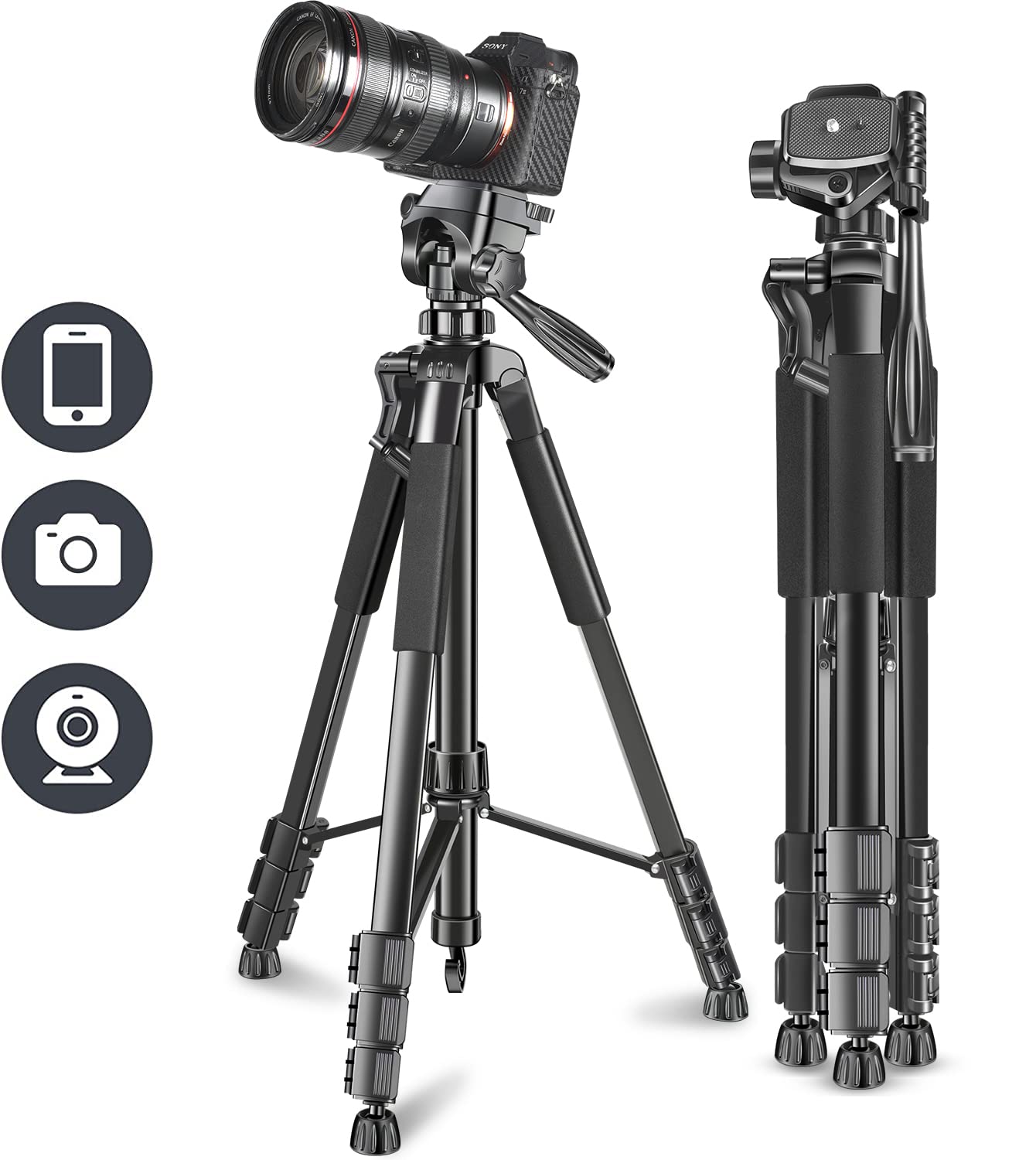 (Open Box) Adofys 70” Aluminium Camera Tripod with Travel Bag and Phone Holder |Operating Height: 70 inch | Maximum Load Capacity up to 5kg | Compatible with All Cameras, Cell Phones, Projector, Webcam