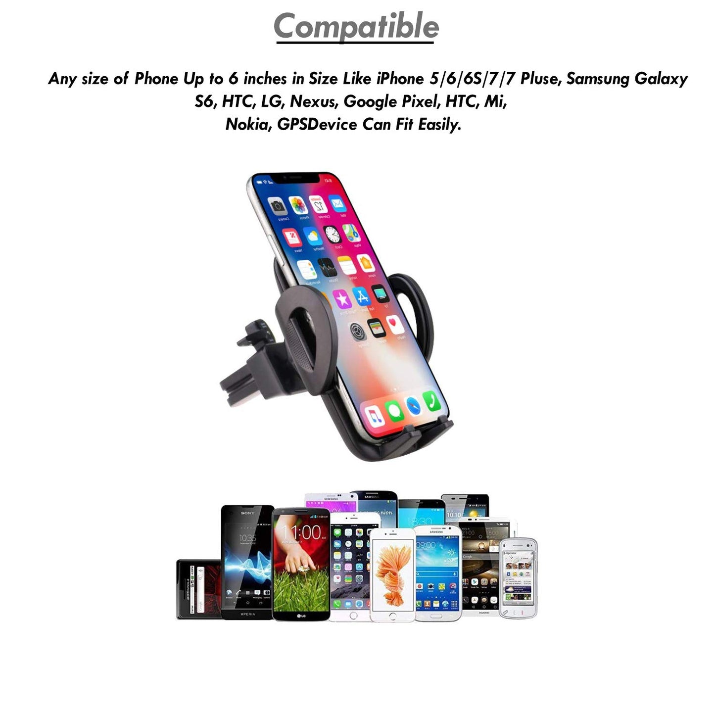 (Open Box) ELV Car Mount Adjustable Car Phone Holder Universal Long Arm, Windshield for Smartphones - Black