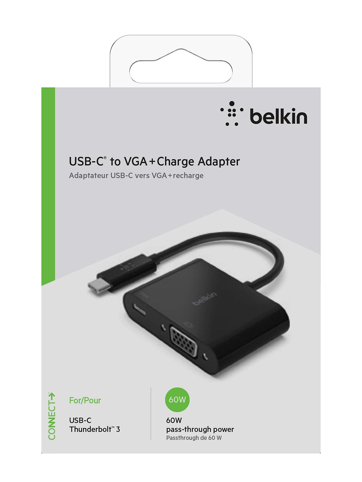 (Open Box) Belkin USB-C to VGA Adapter + Charge (Supports HD 1080p Video Resolution, 60W Pass-Through Power for Connected Devices) MacBook Pro VGA Adapter, Black