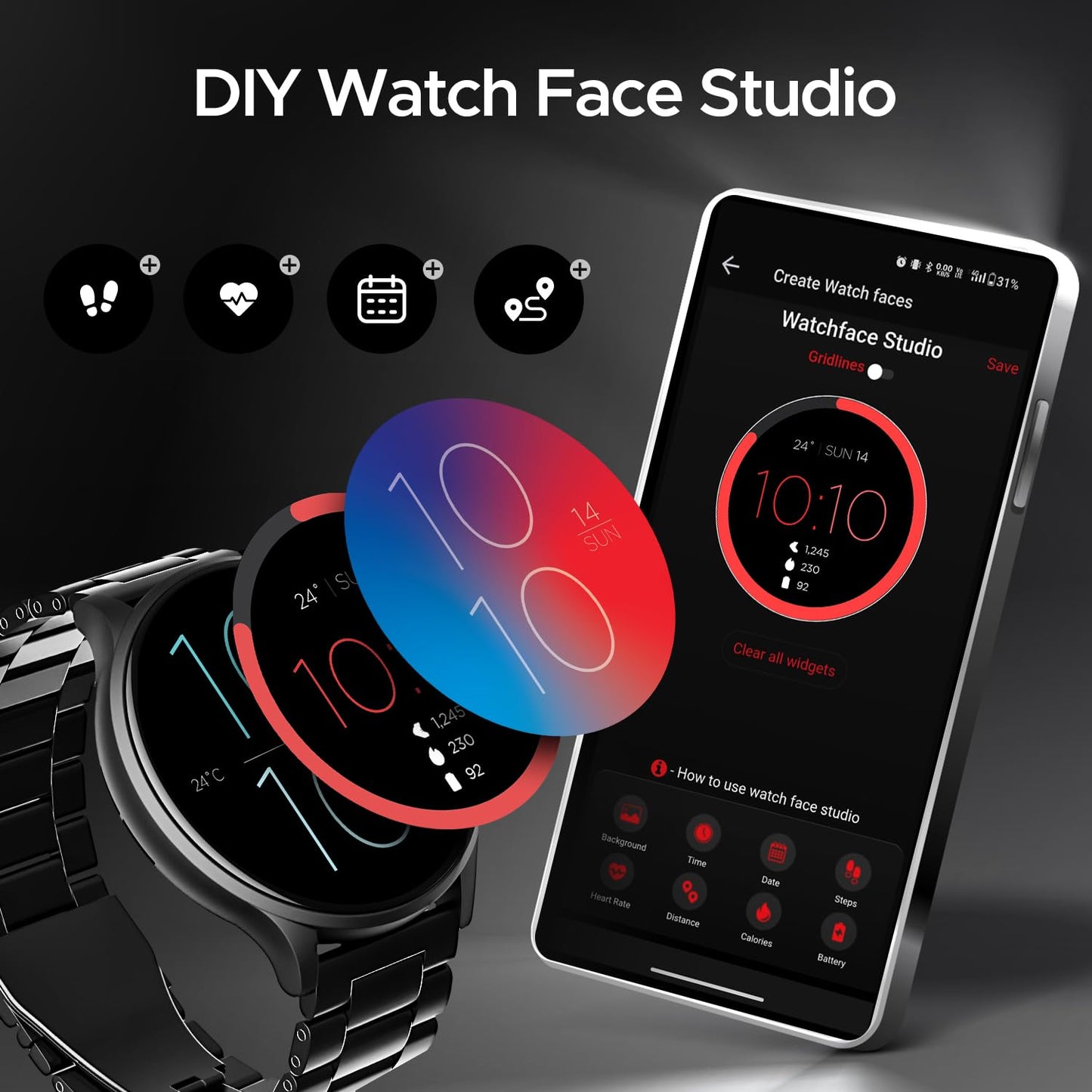(Without box)boAt Lunar Orb w/ 1.45" (3.6 cm) AMOLED Display, BT Calling, DIY Watch Face Studio, Coins, Crest App Health Ecosystem, Live Cricket & Football Scores, IP67, Smart Watch for Men & Women(Active Black)