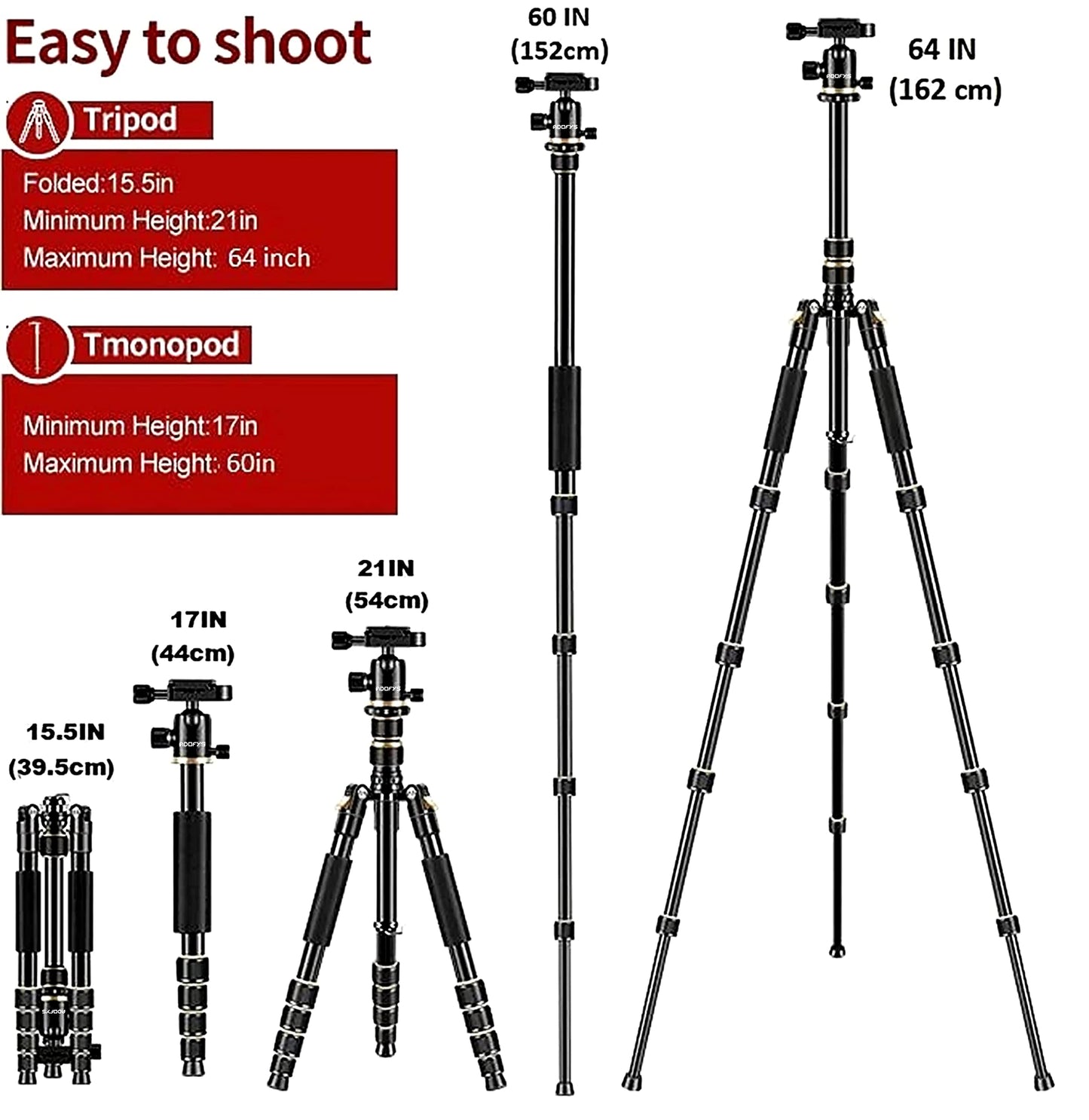 (Open Box) Adofys 70” Aluminium Camera Tripod with Travel Bag and Phone Holder |Operating Height: 70 inch | Maximum Load Capacity up to 5kg | Compatible with All Cameras, Cell Phones, Projector, Webcam