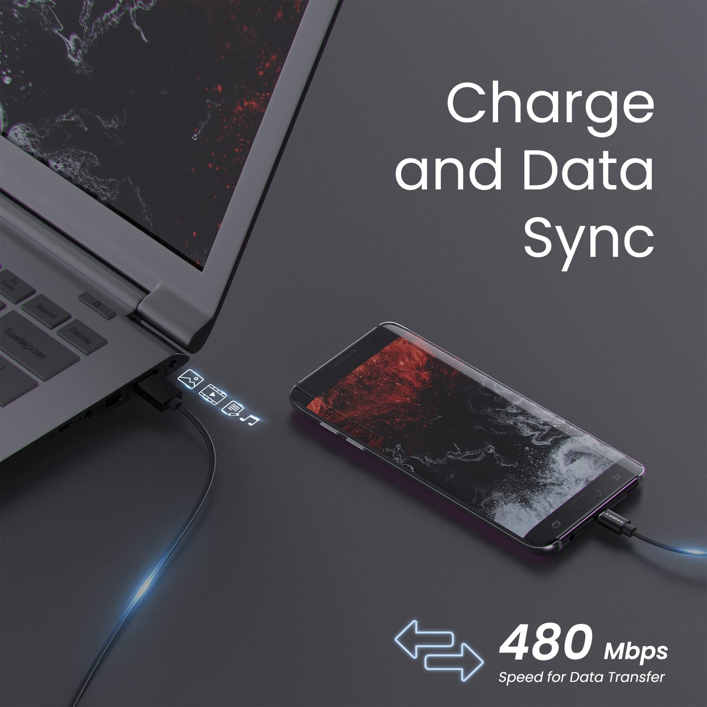 (Open Box) Ambrane 2.4A Fast Charging Output Cable with Micro to USB for Mobile, Neckband, True Wireless Earphone Charging, 480mbps Data Sync Speed, 1m Length (ACM - AZ1, Black)