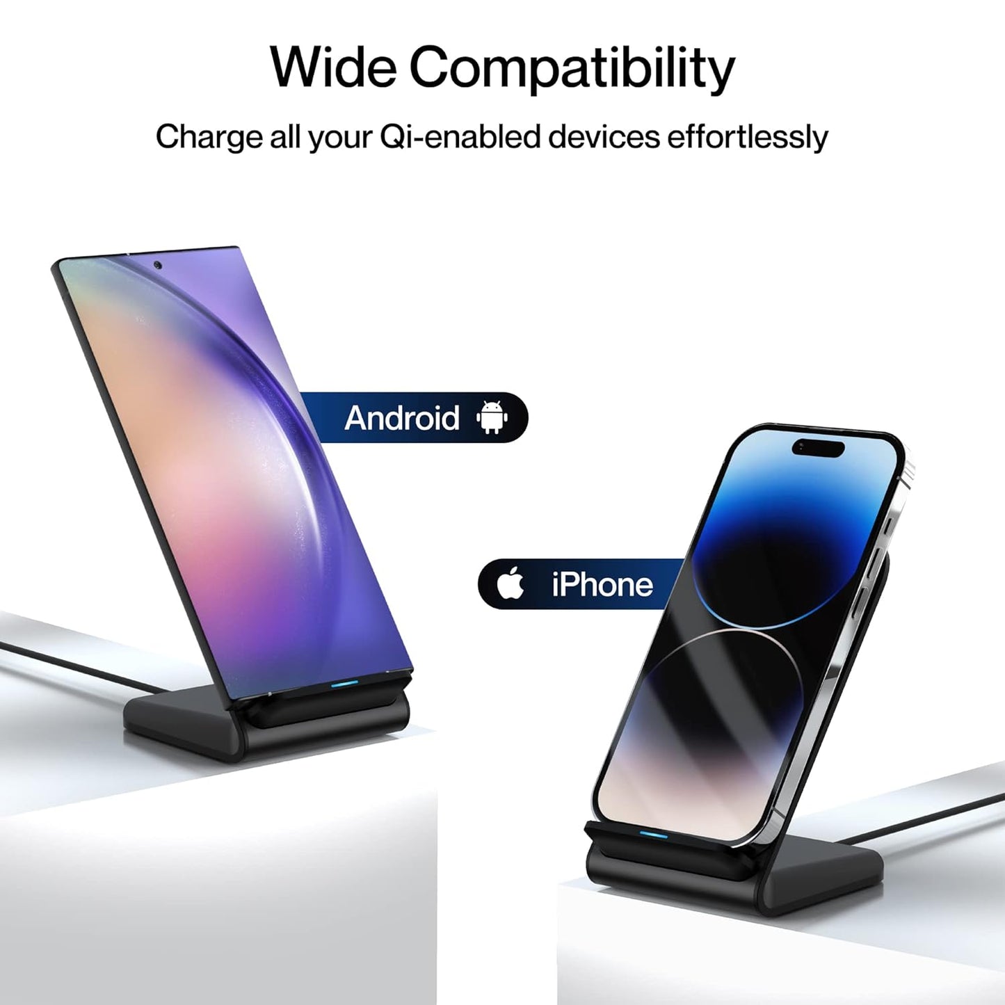 (Open Box) Ambrane 15W Wireless Charging Stand for iPhone 14/13/12 Series, Galaxy S23/S22/S21/S20/Note20 Series, OnePlus 9/9 Pro, Apple Watch & Other Qi Devices (Powerpod, Black)