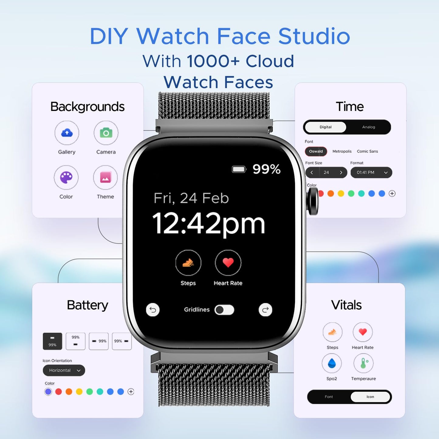 (Without Box) boAt Wave Lite Smart Watch w/ 1.69" (4.2 cm) HD Display, Heart Rate & SpO2 Level Monitor, Multiple Watch Faces, Activity Tracker, Multiple Sports Modes & IP68 (Deep Blue)