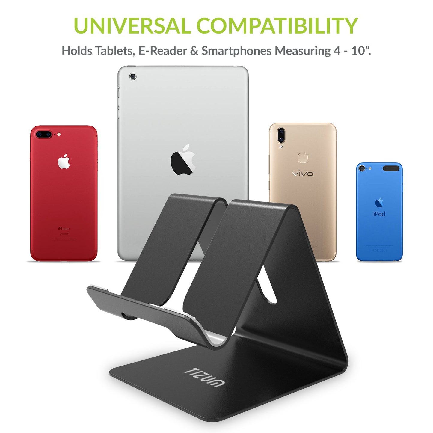 (Open Box) Tizum Aluminium Portable Stand with Convenient Charging Port Design for All Smartphone Mobile Holder - Silver