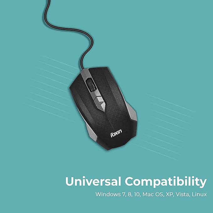 (Open Box) Foxin  Wired Plug & Play USB Mouse, High Resolution 6400 Dpi Optical Sensor, Clickable Scroll Wheel, Quick Response Ergonomic Mouse for Comfortable All-Day Grip for Pc/Laptop