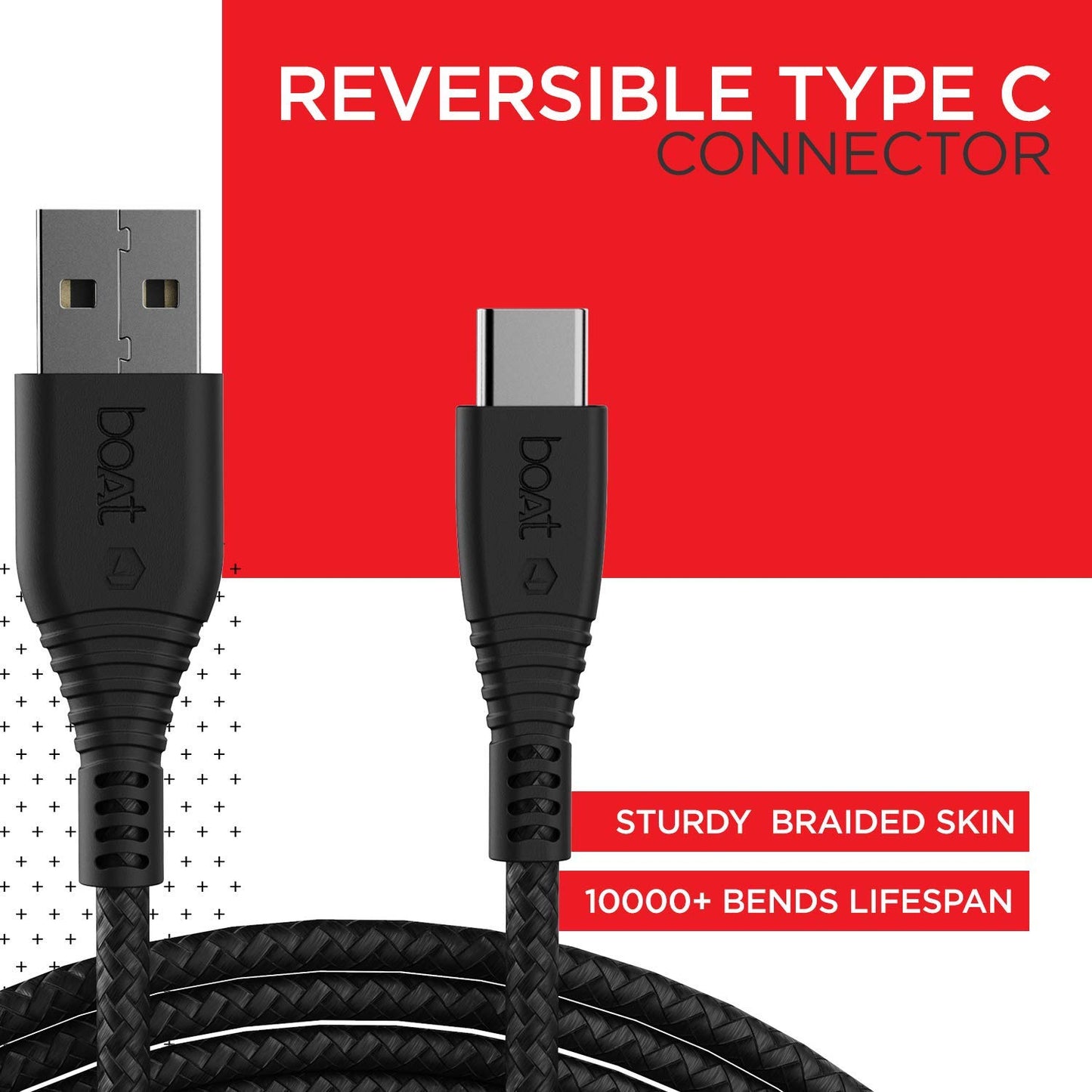 (Open Box) boAt Type C A325/A320 Tangle-free, Sturdy Type C Cable with 3A Rapid Charging & 480 Mbps Data Transmission Speed, Compatible with Smartphones & Tablets(Black)