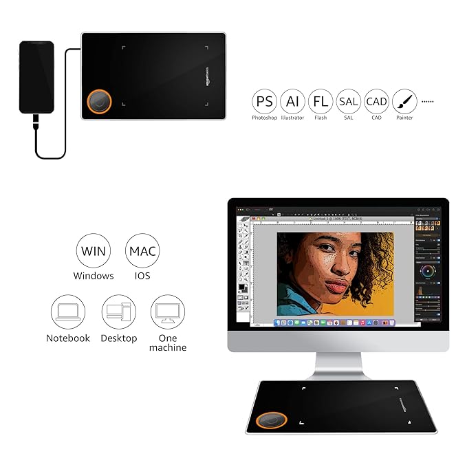(Open Box) AmazonBasics Professional 5.1 X 3.5 inches Graphics Drawing Tablet 8192 Levels Digital Drawing Tablet with Pen Multifunctional Ultralight Graphic Tablet