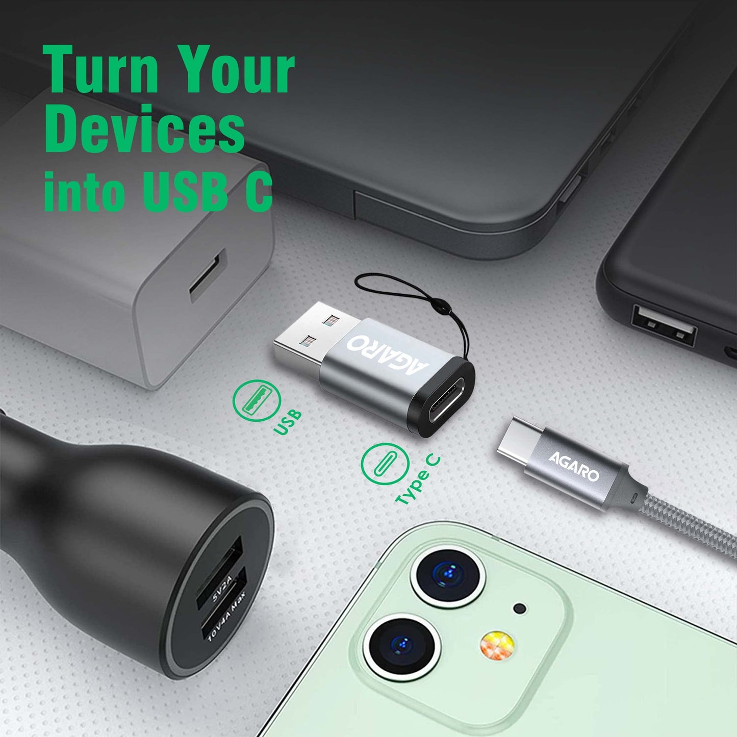AGARO Micro USB to USB A Female OTG Adapter- (Metallic Grey)