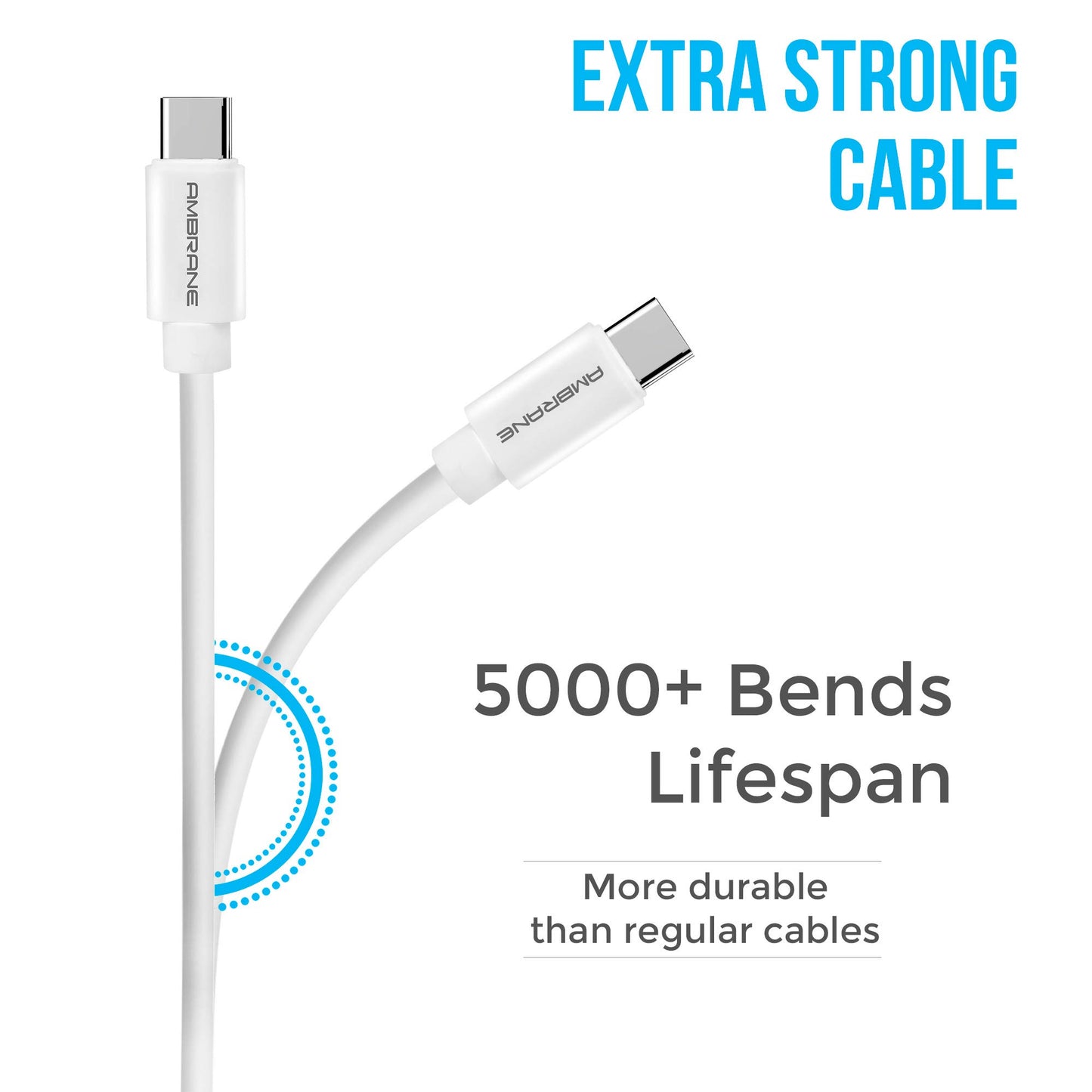 (Open Box) Ambrane ACT-2 2.4A Type C to USB A Fast Charging Cable for Type C Mobiles (2 Meter, 6.6 Feet) (White)