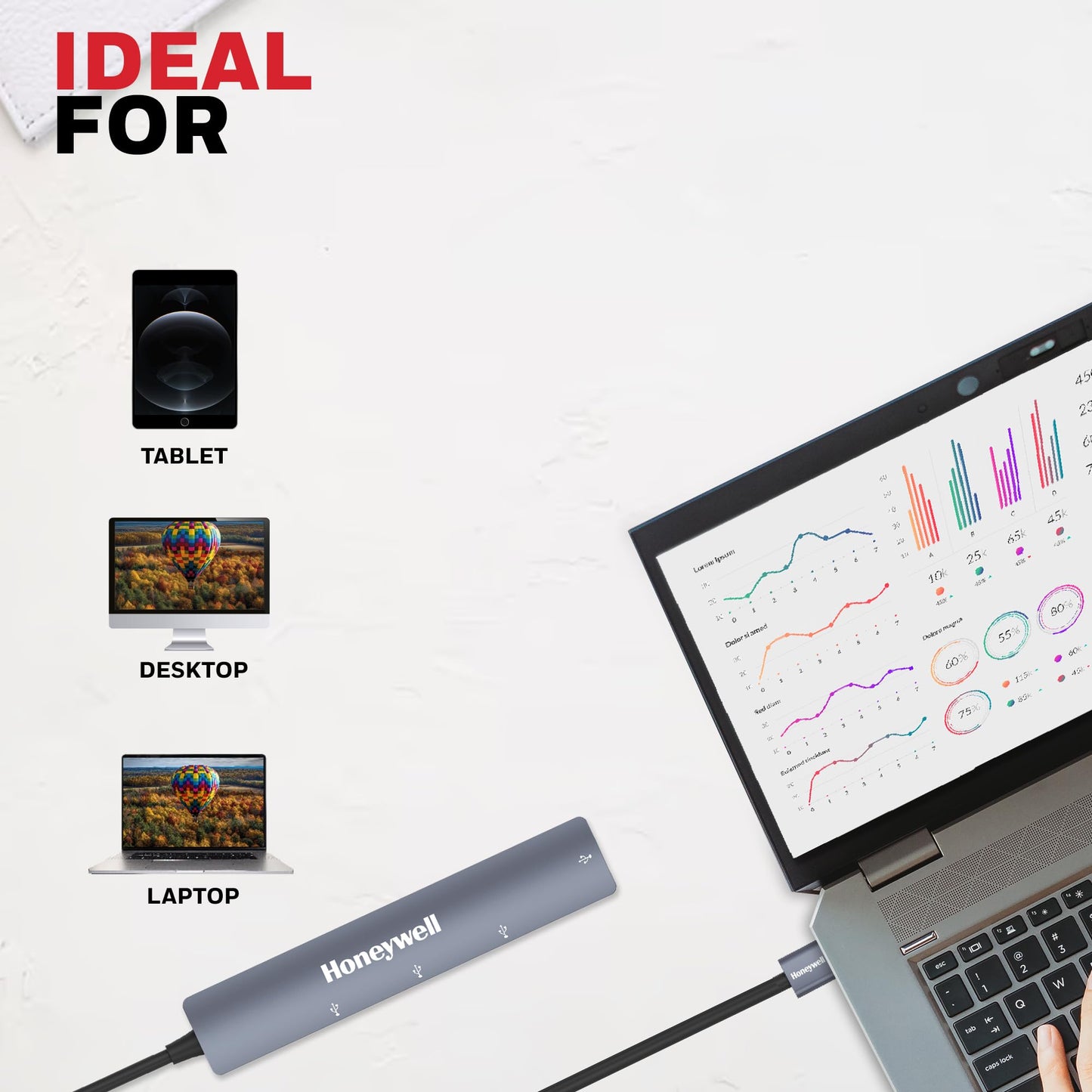 (Open Box) Honeywell Newly Launched 4in1 Ultra Slim Multiport Type C Hub to 1xUSB 3.0 & 3xUSB 2.0 Ports,30cms(1 feet) Cable,DataTransfer Speed Upto 5GBPS,Universally Compatible with All USB,PC,Speaker,Laptop
