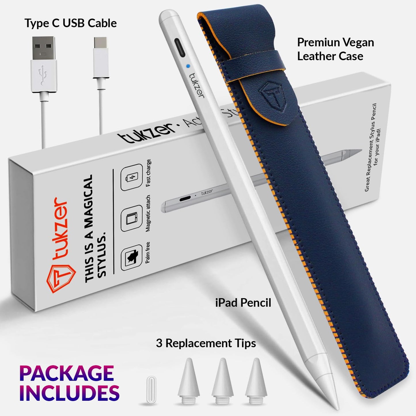 (Open Box)Tukzer 5-Replacement Tip Compatible with Tukzer Stylus Pen for iPad Palm Rejection, 2nd Gen Compatible for (2018-2021) iPad 6/7/8/9 Gen; iPad Pro(11/12.9") iPad Mini (5,2021) iPad Air 3rd Gen(TZ-TIP1)