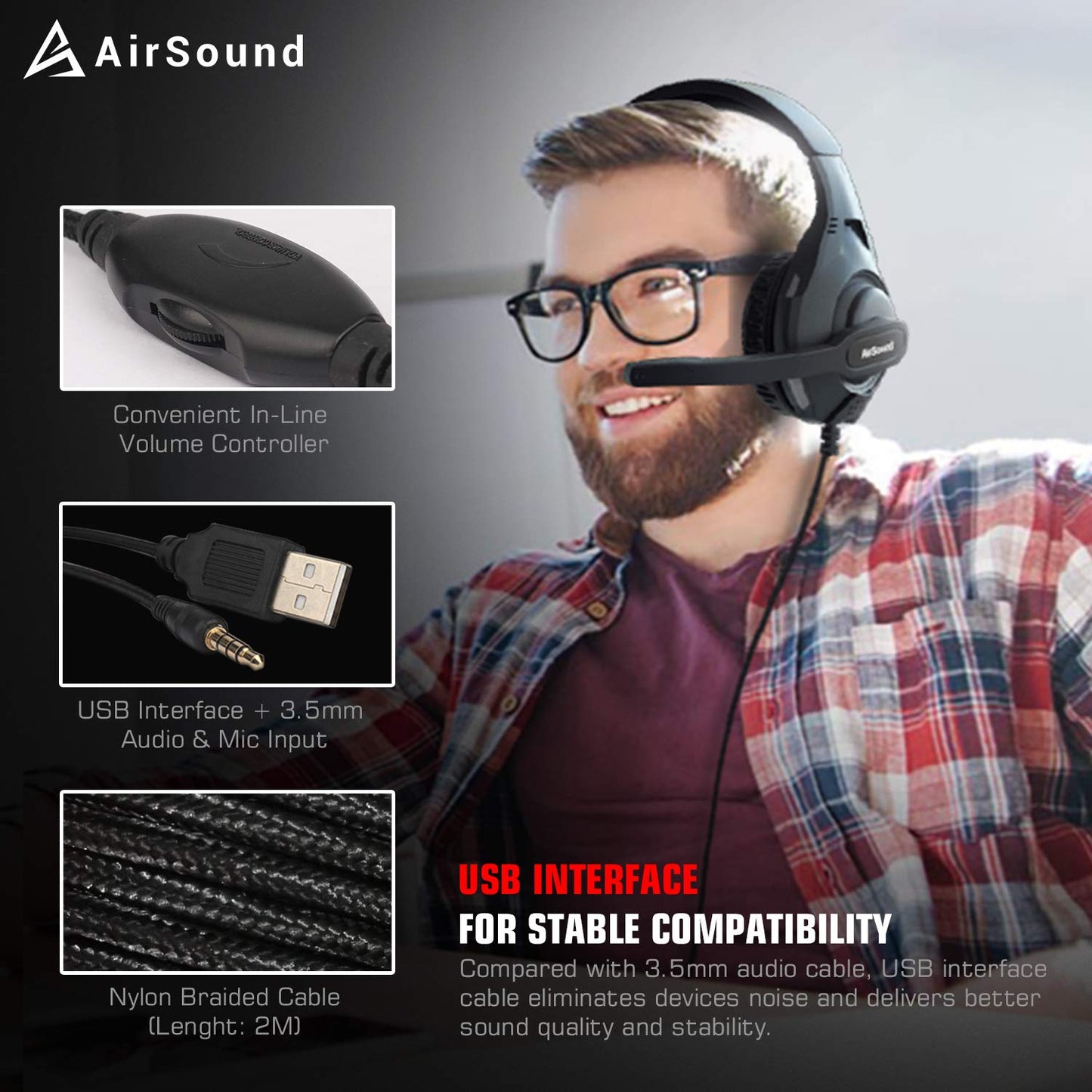 (Open Box) AirSound Alpha-5 Stereo Gaming Headset for Noise Cancelling Over-Ear Headphones with Mic, RBG LED, Bass Surround, Soft Memory Earmuffs for All Laptop