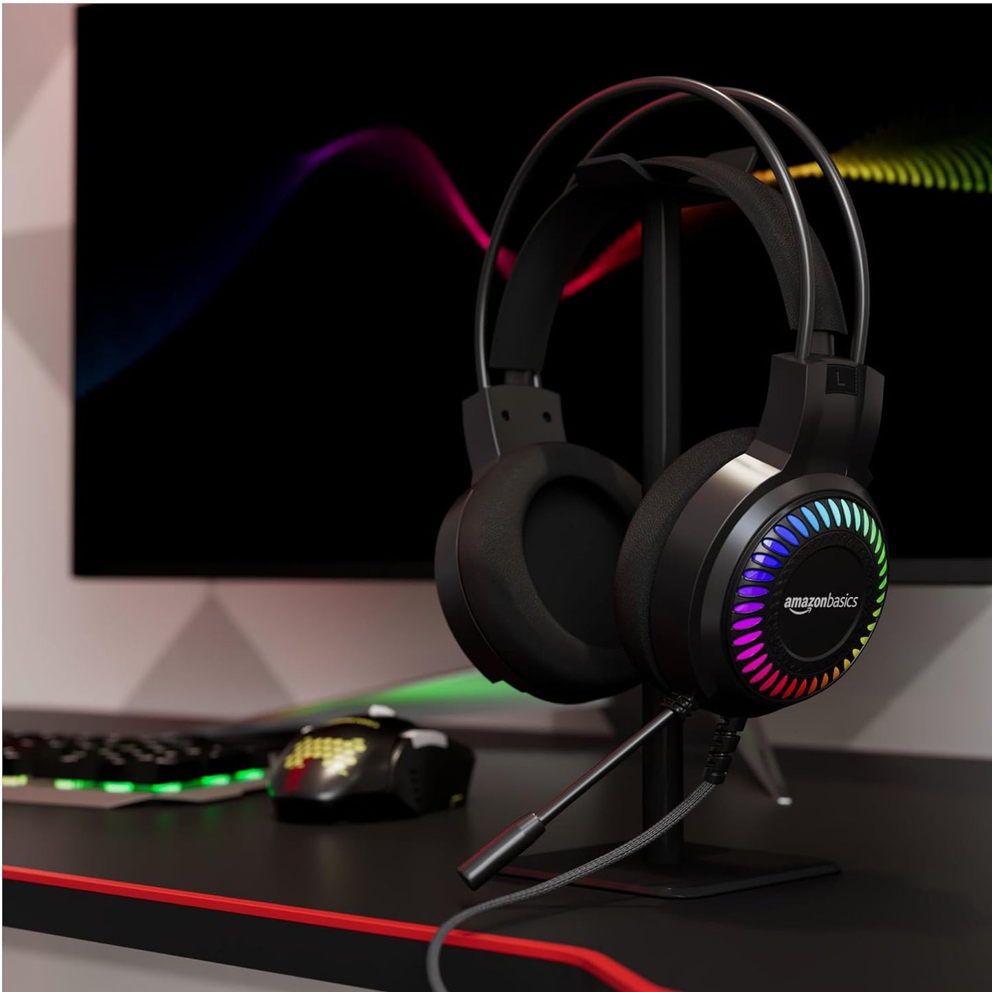(Open Box) Amazon Basics Wired Over Ear Gaming Headphone with Mic for PC | 50mm Drivers | with 2m Cable (Black)