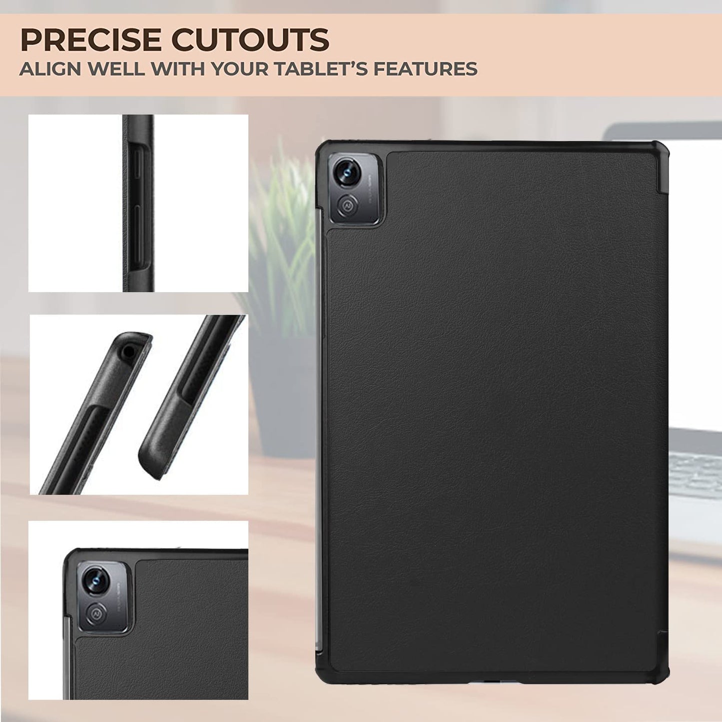 (OPEN BOX)Robustrion Trifold Flip Stand Case Cover for Realme Pad X 11 inch Tablet Cover - Black