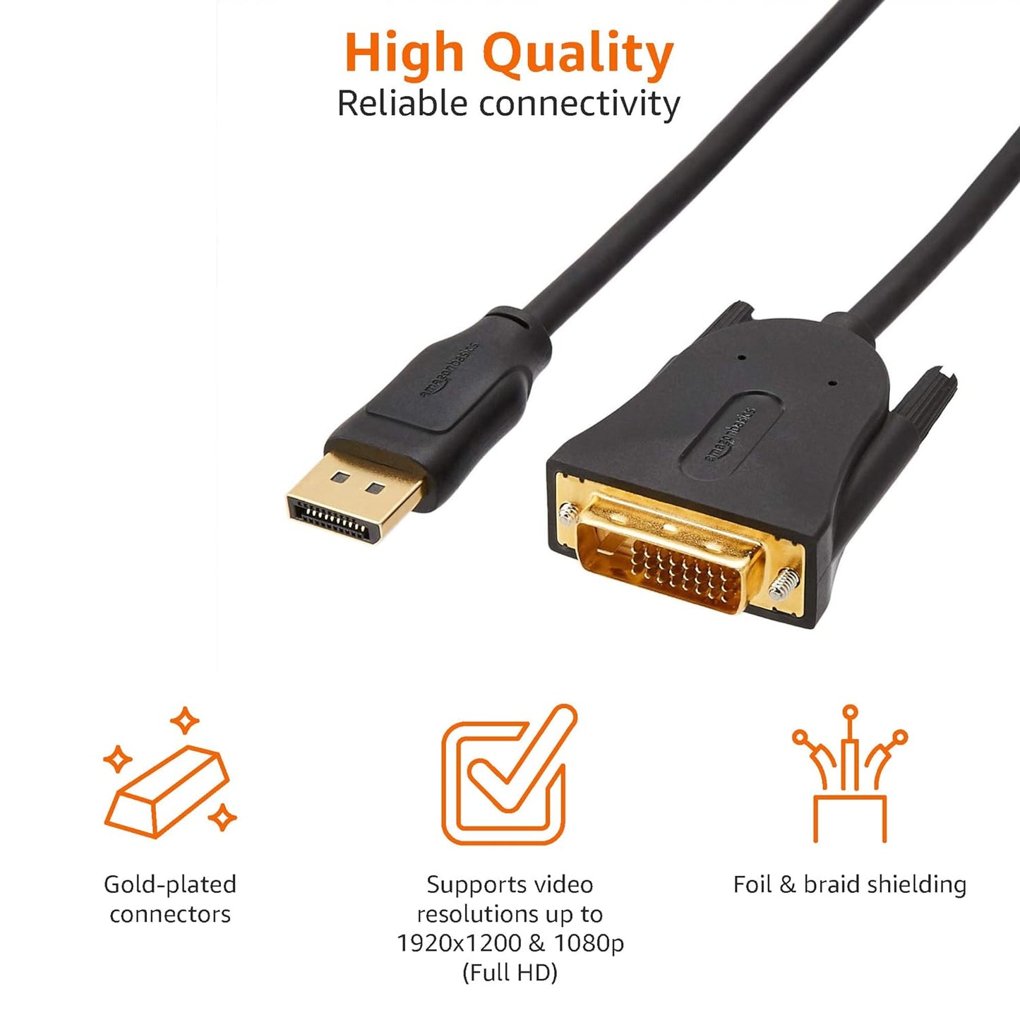(Open Box) AmazonBasics DisplayPort to DVI Cable for Personal Computer - 10 Feet (Black)