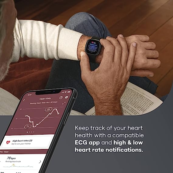 (Open Box) Fitbit Sense Advanced Smartwatch with Tools for Heart Health, Stress Management & Skin Temperature Trends, Alexa Built-in, Carbon/Graphite, One Size S & L Bands