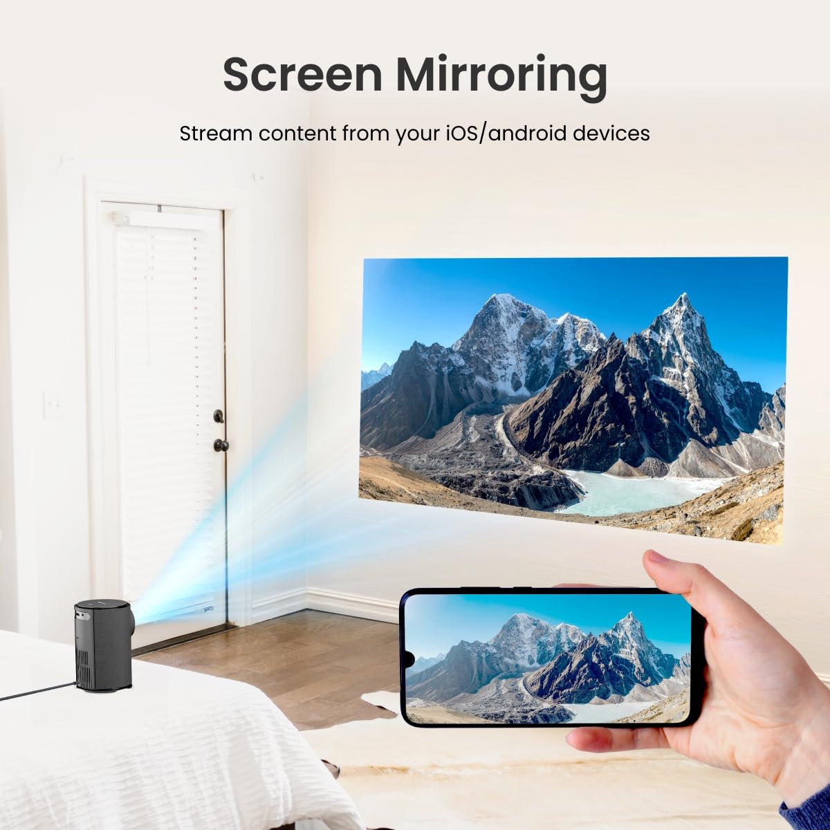 (Open Box) Portronics Beem 440 Smart LED Projector with 720p HD Resolution, Rotatable Design, Built-in Streaming Apps (Netflix, Prime Video, Hotstar), 2000 Lumens, Screen Mirroring, 3 Watts Speaker (White)