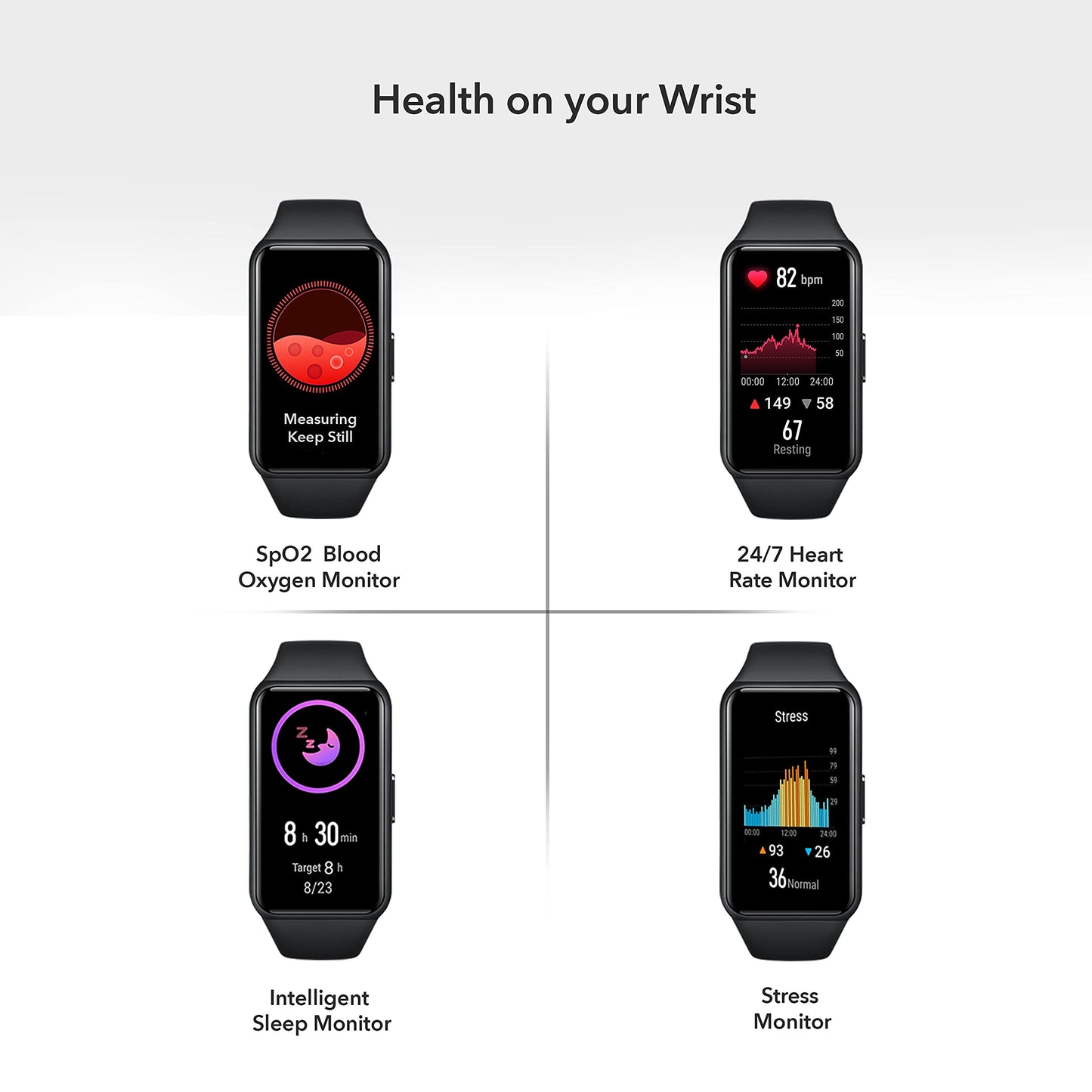 (Open Box) HONOR Band 6 Smartwatch with AMOLED 1.47'' Display,14 Days Battery, SpO2, 24/7 Heart Rate, Stress & Sleep Monitor, Personalized Watch Faces, Workout Auto-Detection, 5ATM Waterproof, Meteorite Black