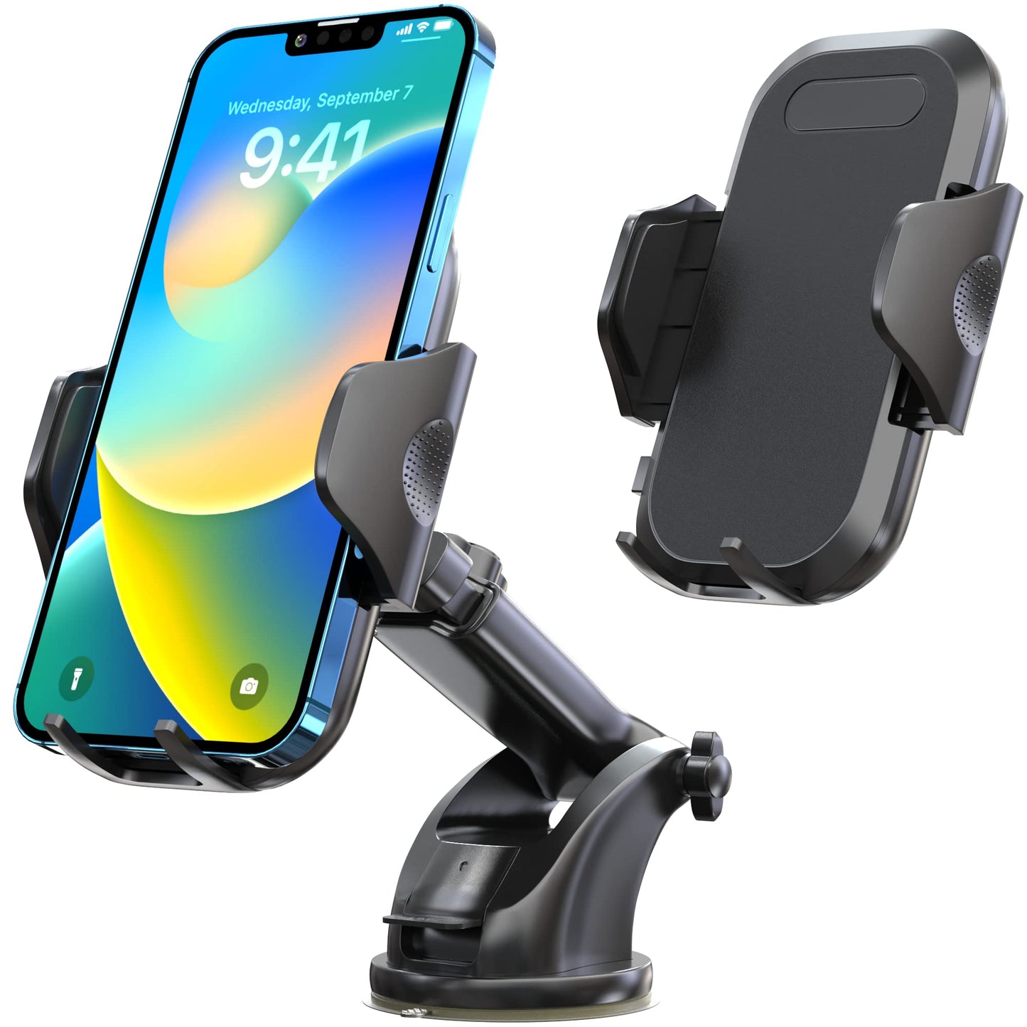 (Open Box) ELV Car Mount Adjustable Car Phone Holder Universal Long Arm, Windshield for Smartphones - Black
