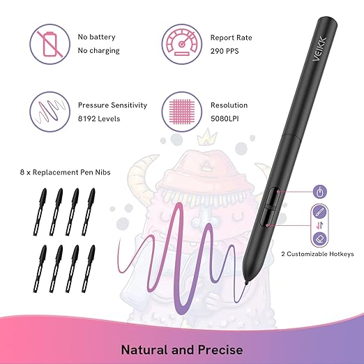 (Open Box) VEIKK S640 V2 Pen Tablet •?Î6 x 4 Inch Graphic Drawing Tablet with Battery -Free Passive Pen (8192 Levels Pressure)- Black