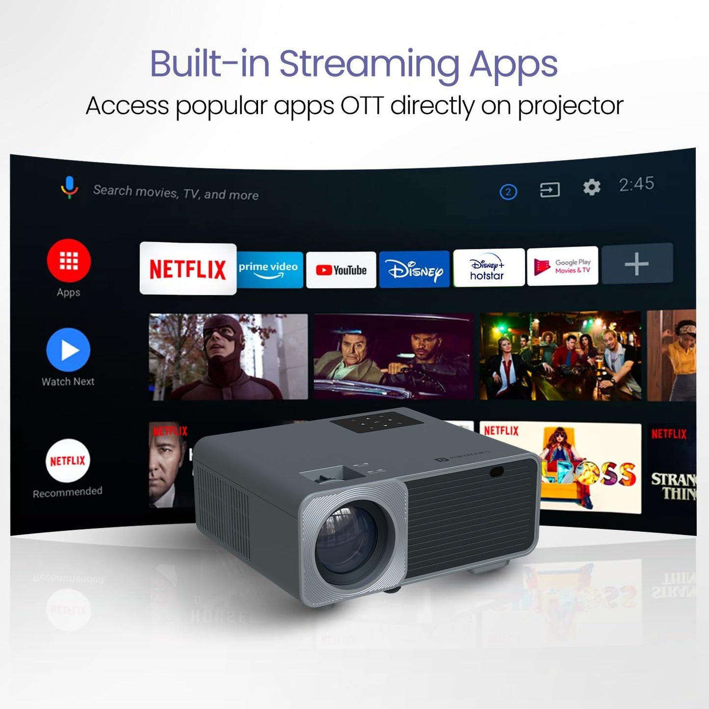 (Open Box) Portronics Beem 440 Smart LED Projector with 720p HD Resolution, Rotatable Design, Built-in Streaming Apps (Netflix, Prime Video, Hotstar), 2000 Lumens, Screen Mirroring, 3 Watts Speaker (White)