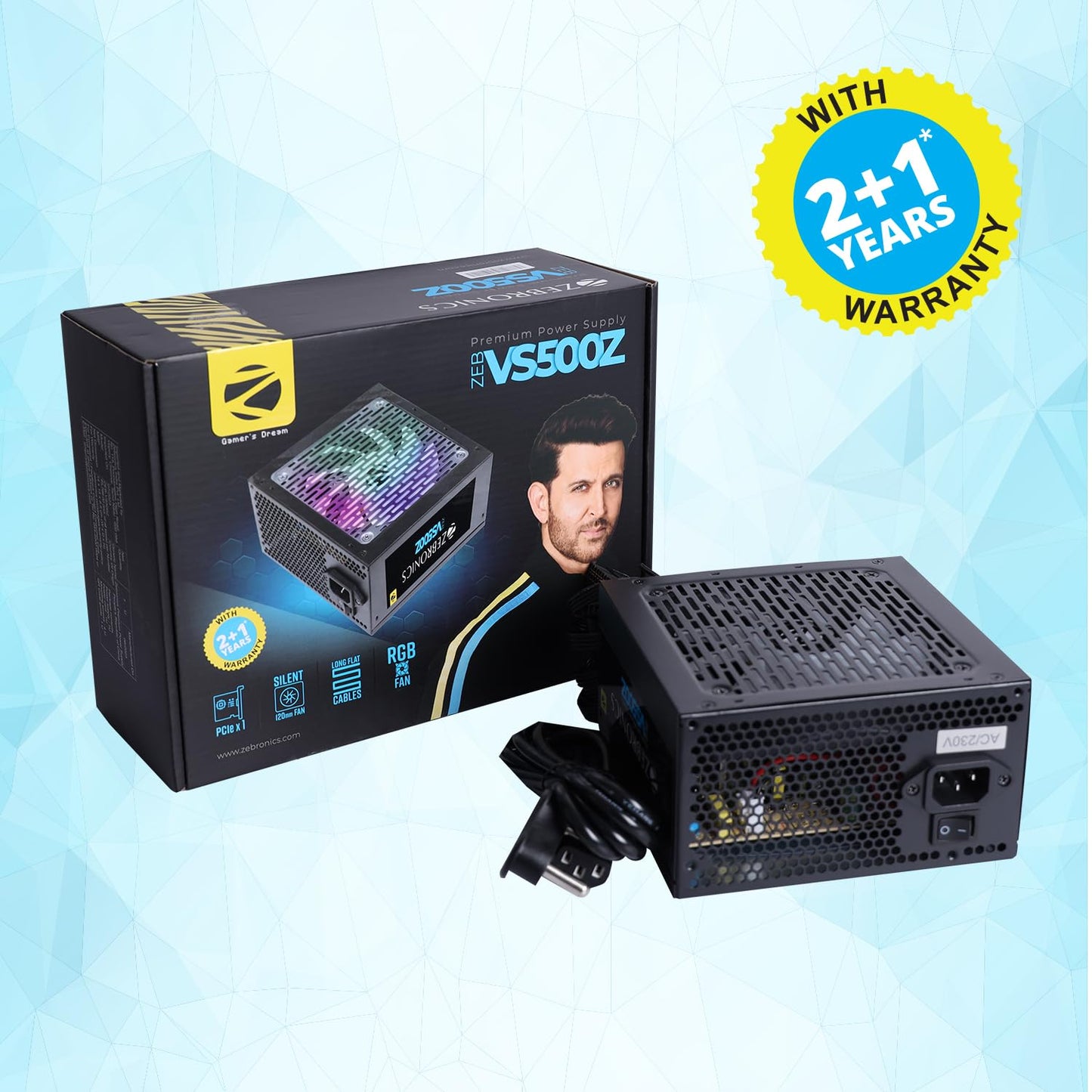 (Open Box)Zebronics 450W Black Gold Power Supply with 3X SATA connectors, 2X Molex, 80mm Built-in Fan, Extra Long Cables, 1.2 Meter Power Cable and Suitable for Regular use Computers