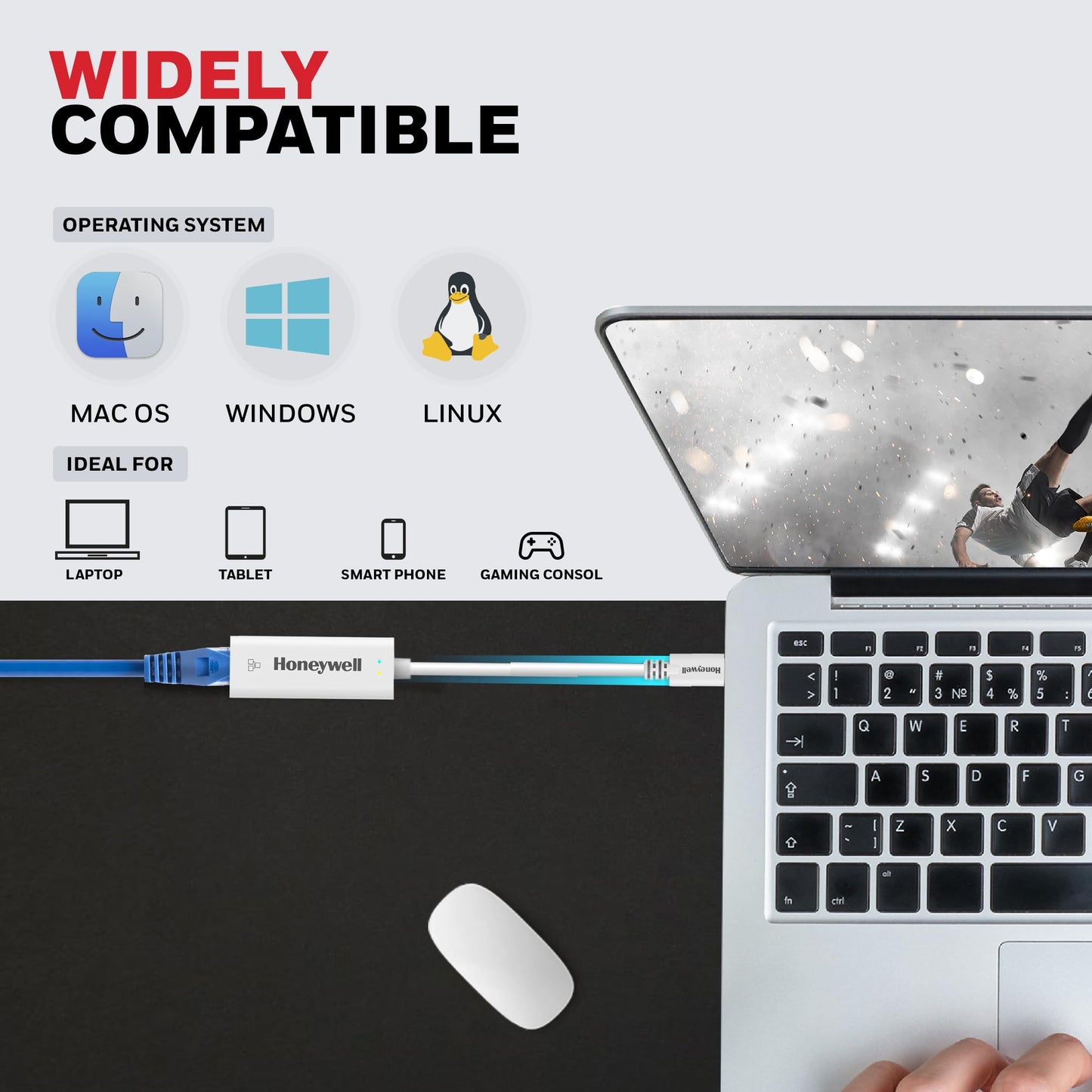 (Open Box) Honeywell 4-in-1 Type C 3.1 to USB 3.0 with RJ45 Gigabit Ethernet Adapter, 5GBPS Transfer Speed, 3x3.0 USB Ports, 1Gbps Bandwidth, Universally Compatible with Type C MacBooks, laptops, PCs, Tablets