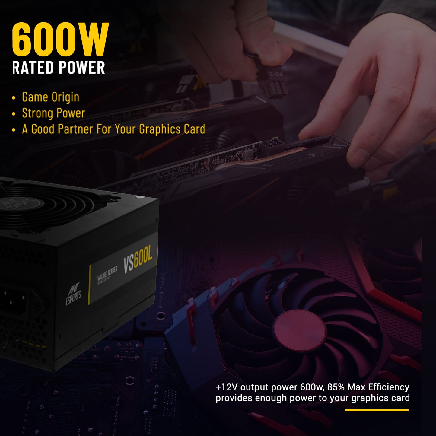 (Open Box)Ant Esports VS450L Non-Modular High Efficiency Gaming Power Supply/PSU with 1 x PCIe and 120mm Silent Fan