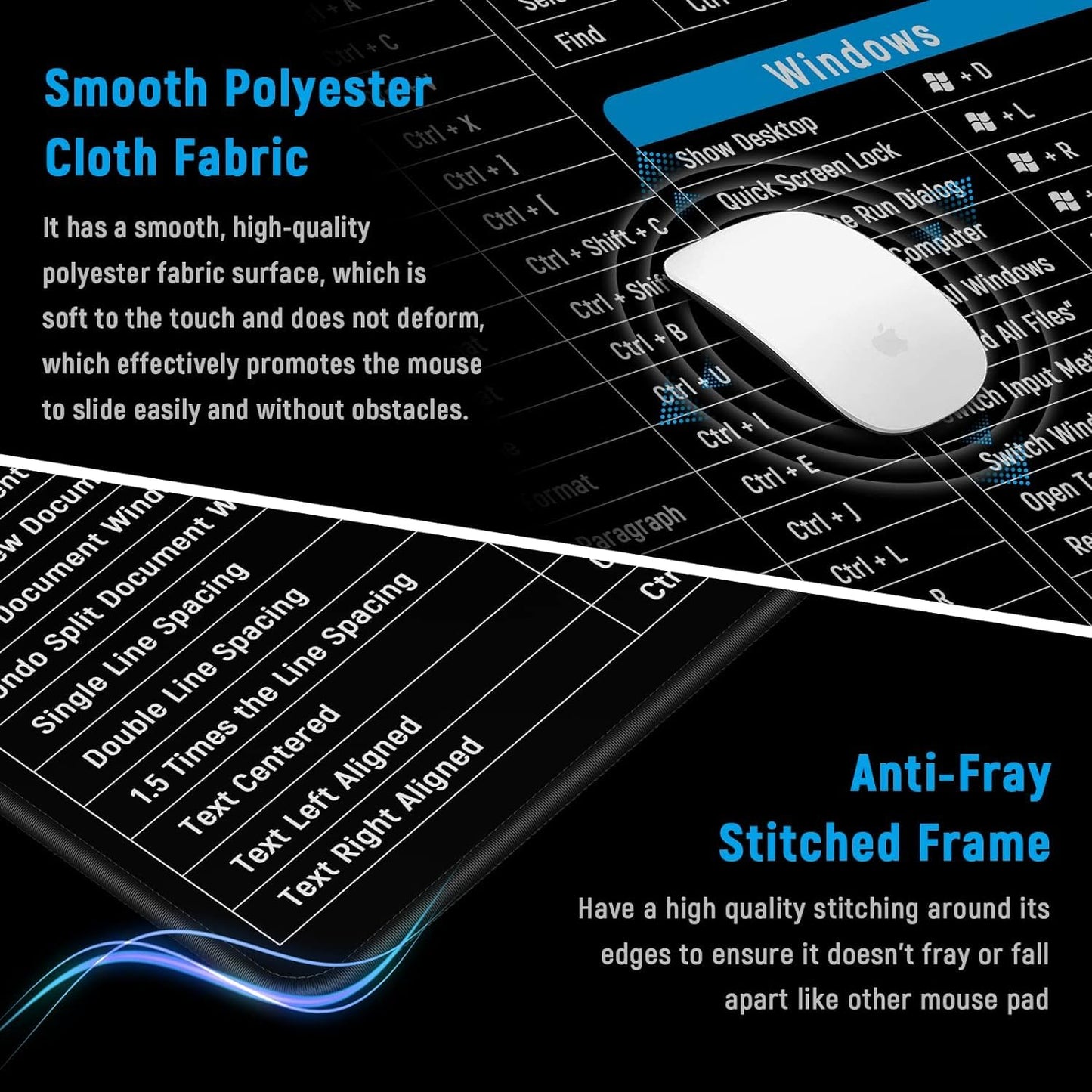(Open Box) Sounce Mouse Pad Advanced Formula Rubber Extended Gaming Mouse Pad with Smooth Mouse Control Mercerized Surface Anti-fray Edges and Anti Slip Rubber Base Dimensions 800L x 300B x 2H mm (Black)