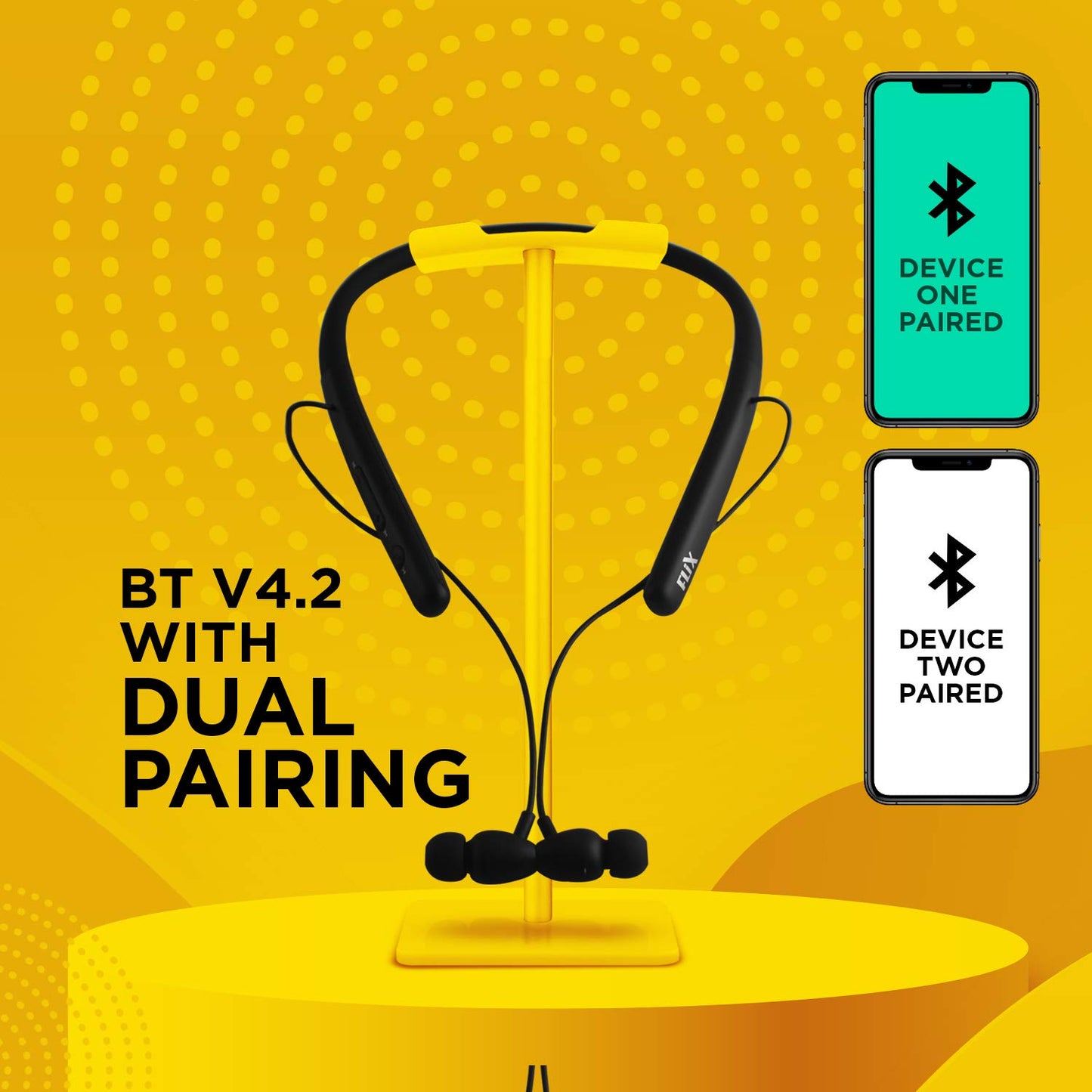 (Open Box) FLiX (Beetel Blaze 200 Wireless Bluetooth in Ear Collar Neckband Earphones with mic and Vibration Alert,Extra Thumping Super Bass,Upto 200H Stand by, Premium Metal Magnetic Tips (Black)(XNB-N105)