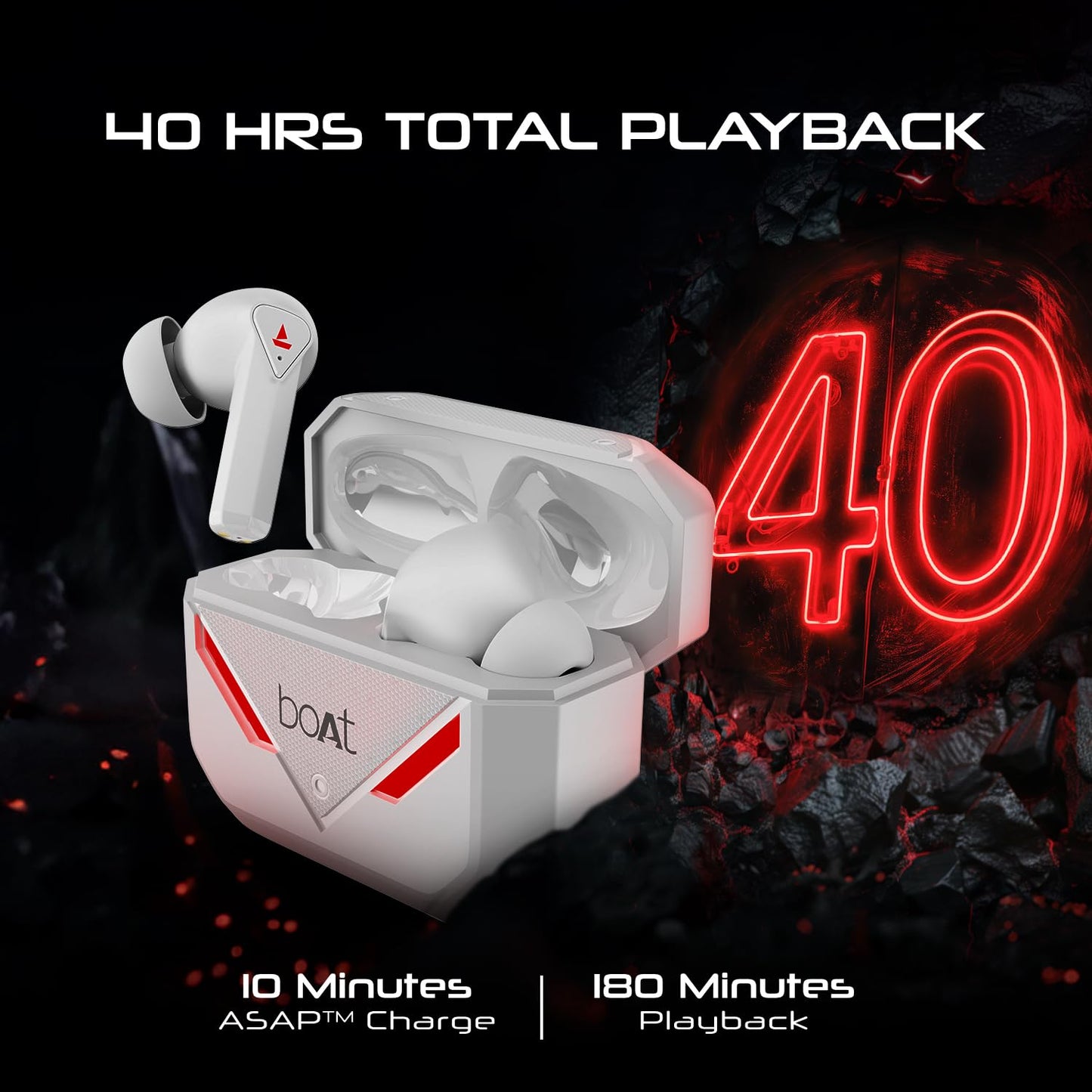 (Open box)boAt Newly Launched Immortal 158 TWS in Ear Gaming Earbuds with 40hrs Playback, 40ms Super-Low Latency Beast Mode, RGB LEDs, 4 Mics with ENx, IWP, ASAP Charge, BTv5.3(White Sabre)