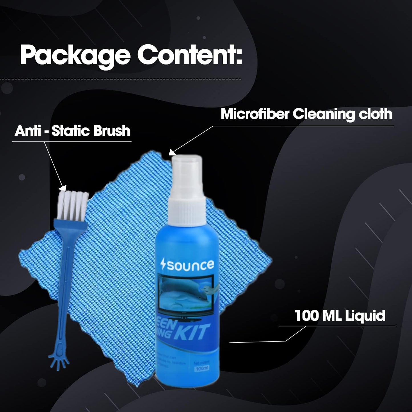 (open box)Sounce 2-in-1 Professional Screen Cleaning Kit Non-Toxic, Anti-Static for Camera, Lens, Binocular, Laptop, TV, Monitor, Smartphone, Tablet (Includes: Cleaning Liquid 500ml, Plush Microfiber Cloth)